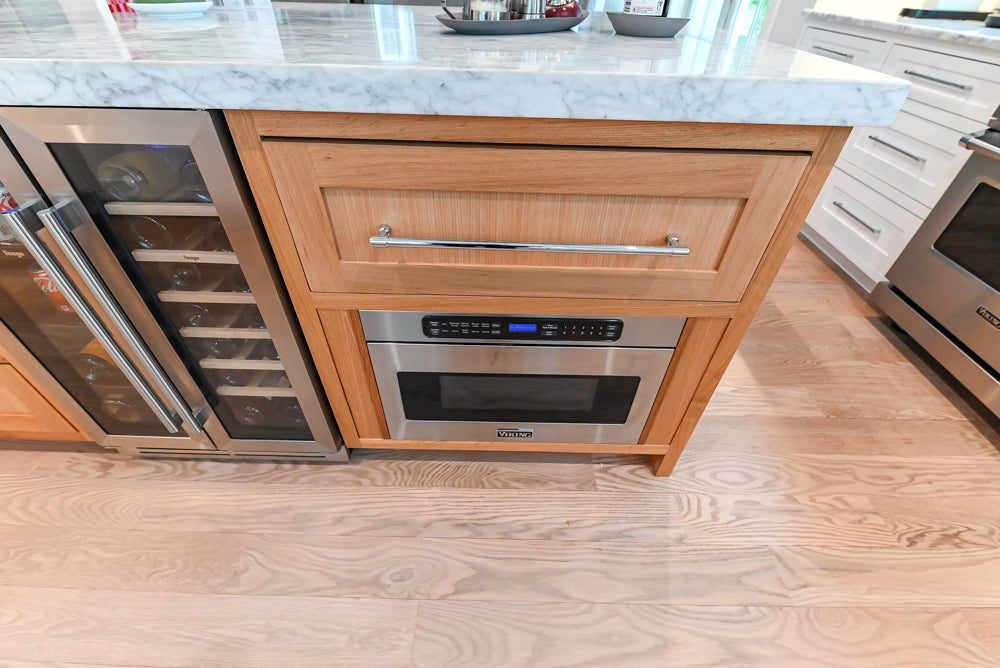 "The Banbury" Transitional White Kitchen with White Oak Island & Appliances
