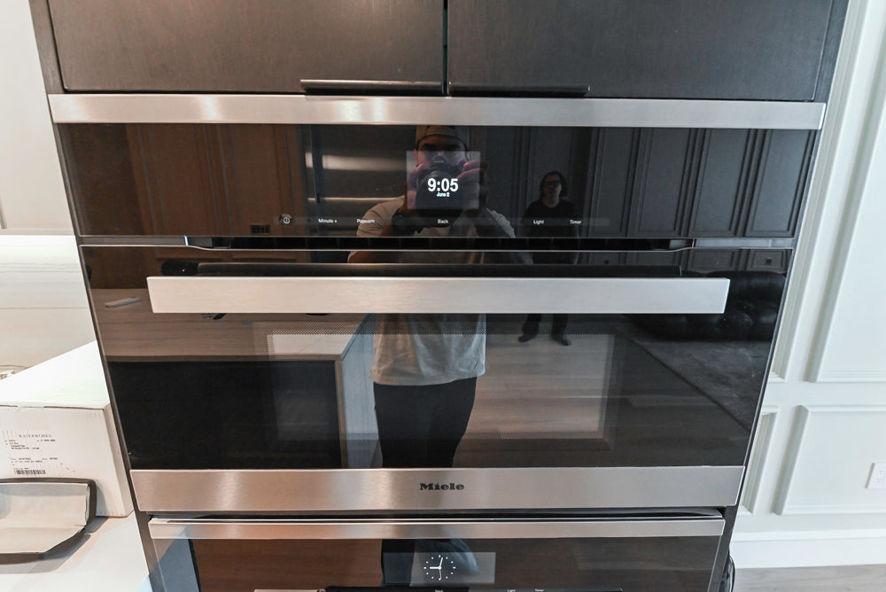 “The Soho” Modern Black & White Kitchen with Waterfall Island & Appliances