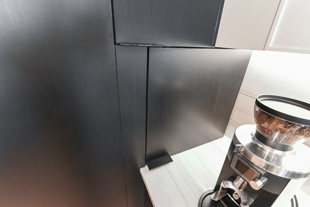 “The Soho” Modern Black & White Kitchen with Waterfall Island & Appliances