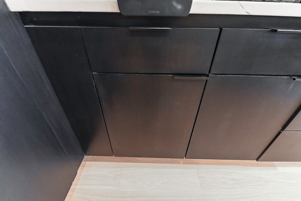 “The Soho” Modern Black & White Kitchen with Waterfall Island & Appliances