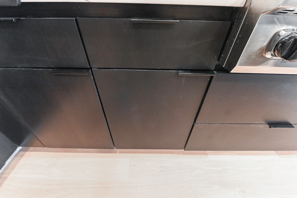“The Soho” Modern Black & White Kitchen with Waterfall Island & Appliances