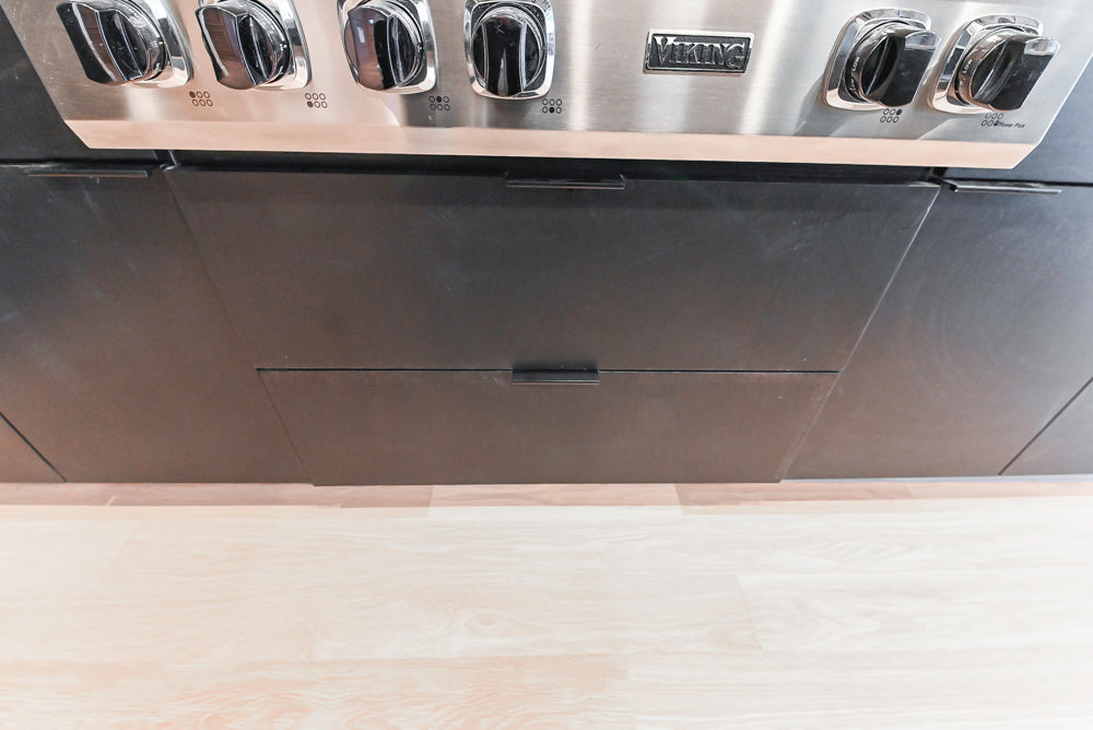 “The Soho” Modern Black & White Kitchen with Waterfall Island & Appliances