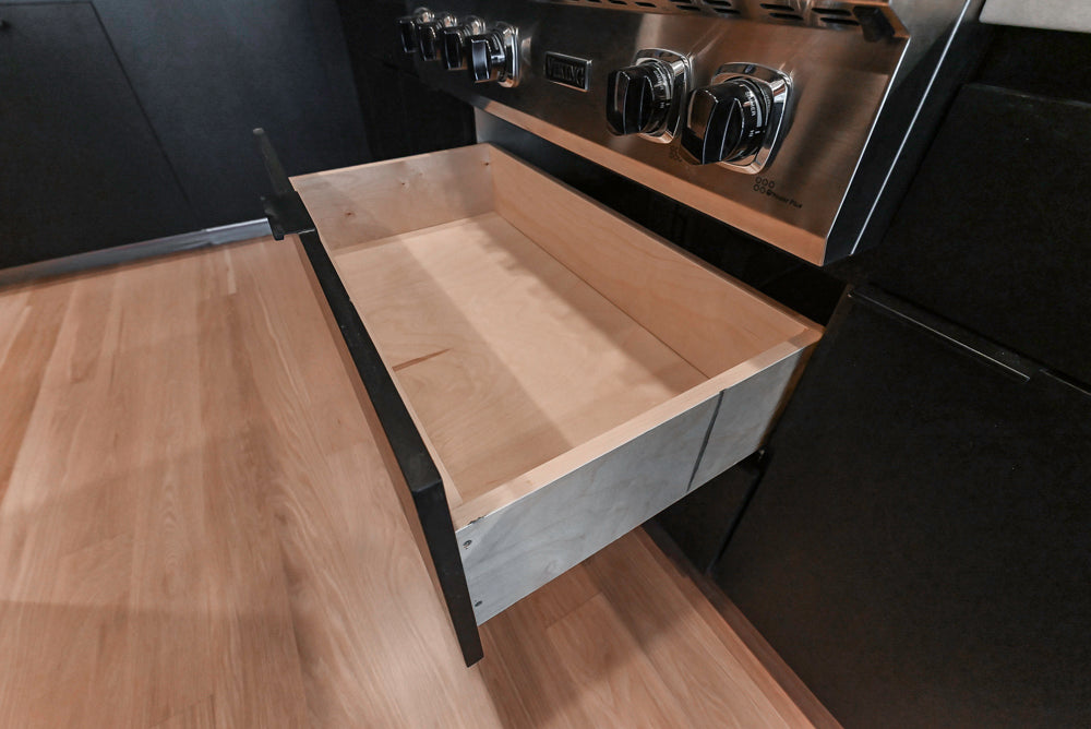 “The Soho” Modern Black & White Kitchen with Waterfall Island & Appliances