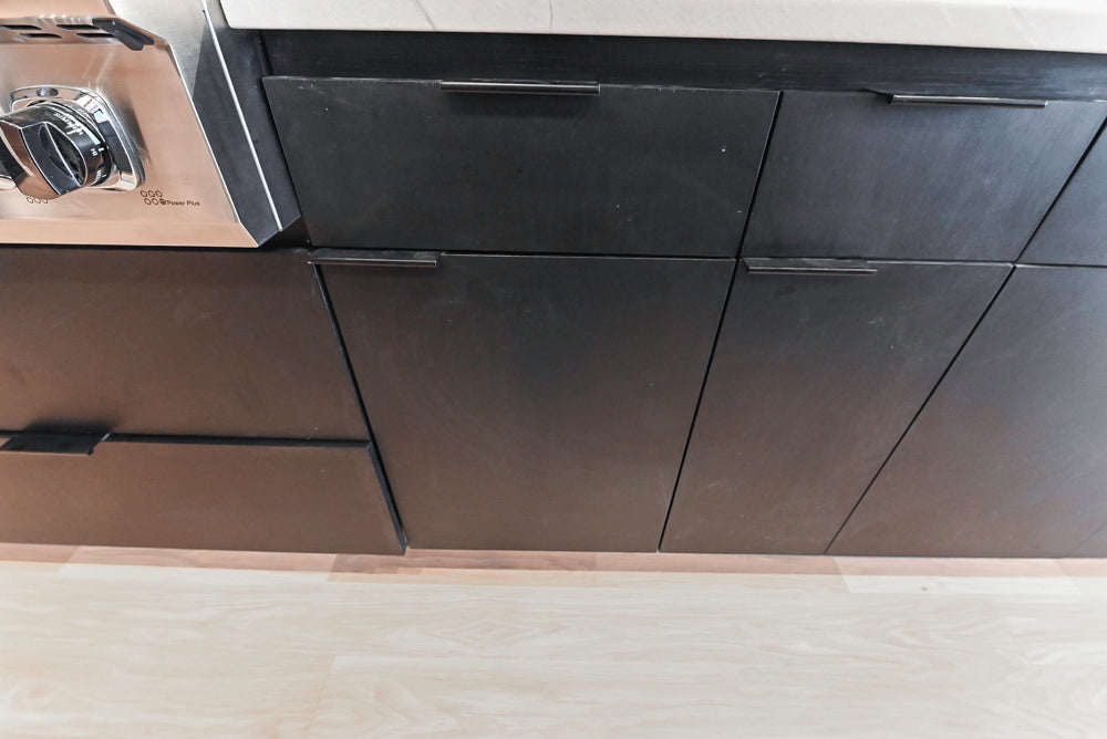 “The Soho” Modern Black & White Kitchen with Waterfall Island & Appliances