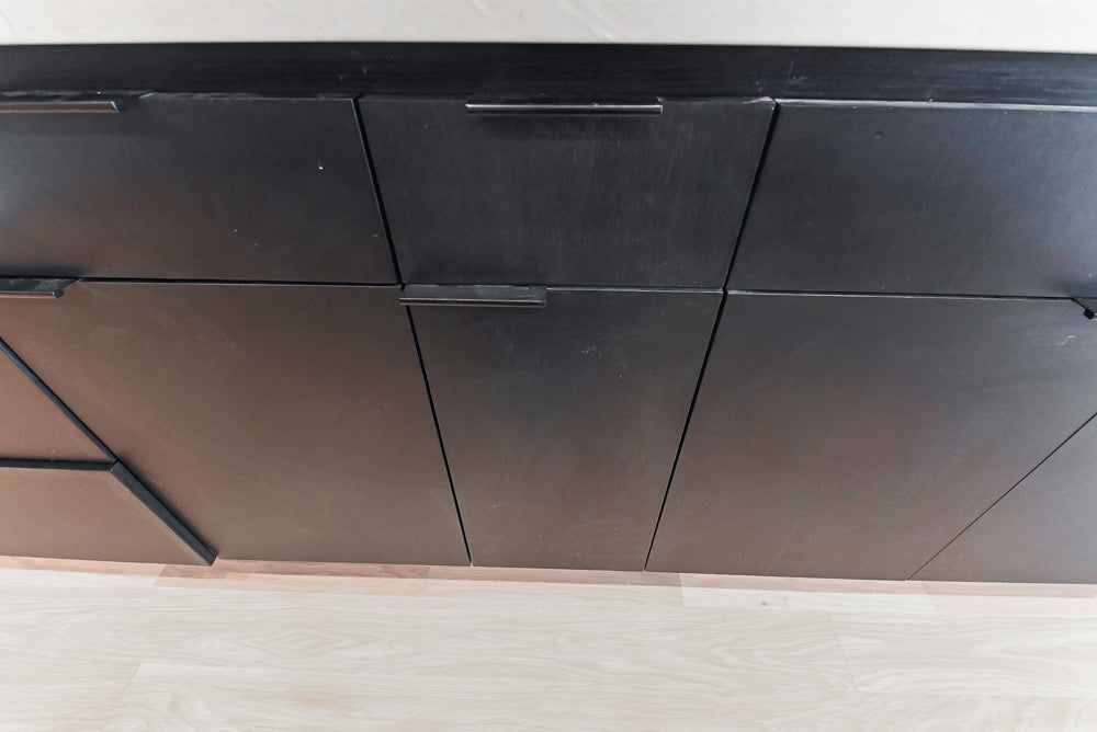 “The Soho” Modern Black & White Kitchen with Waterfall Island & Appliances