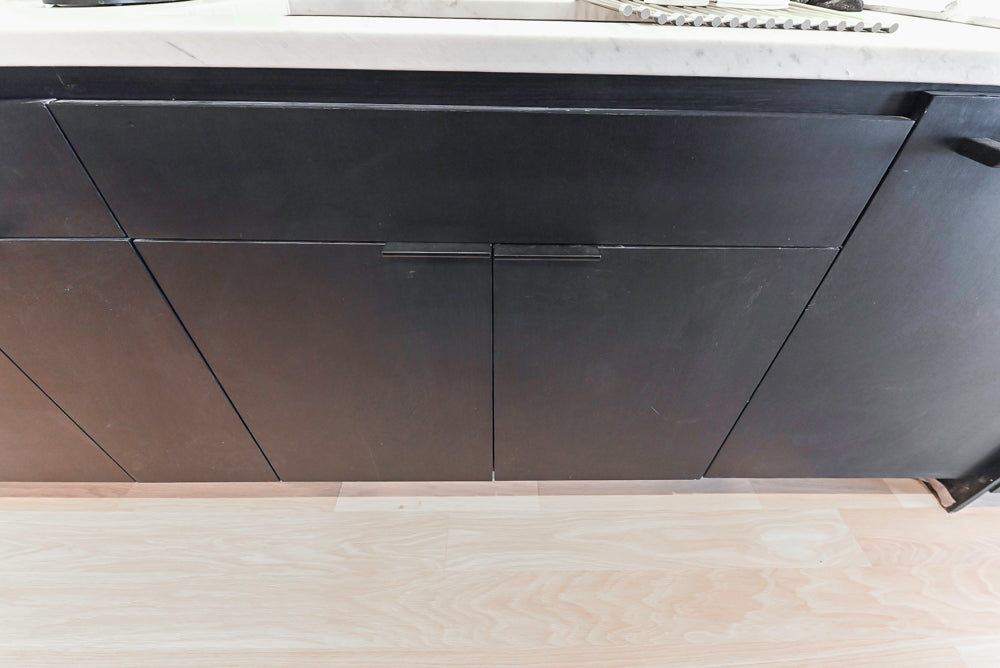 “The Soho” Modern Black & White Kitchen with Waterfall Island & Appliances