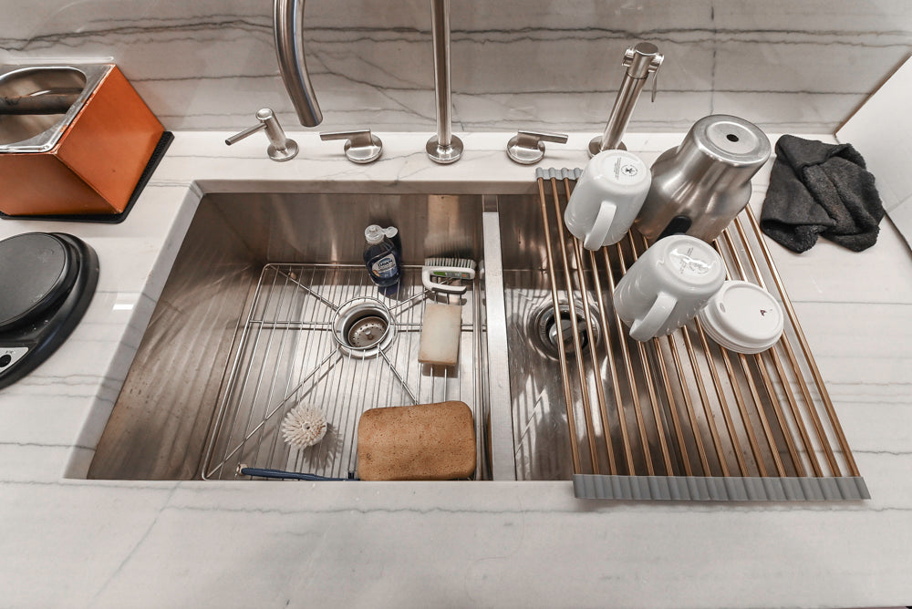 “The Soho” Modern Black & White Kitchen with Waterfall Island & Appliances
