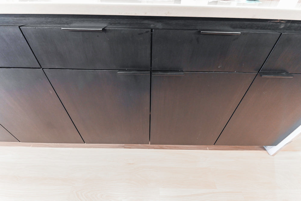 “The Soho” Modern Black & White Kitchen with Waterfall Island & Appliances