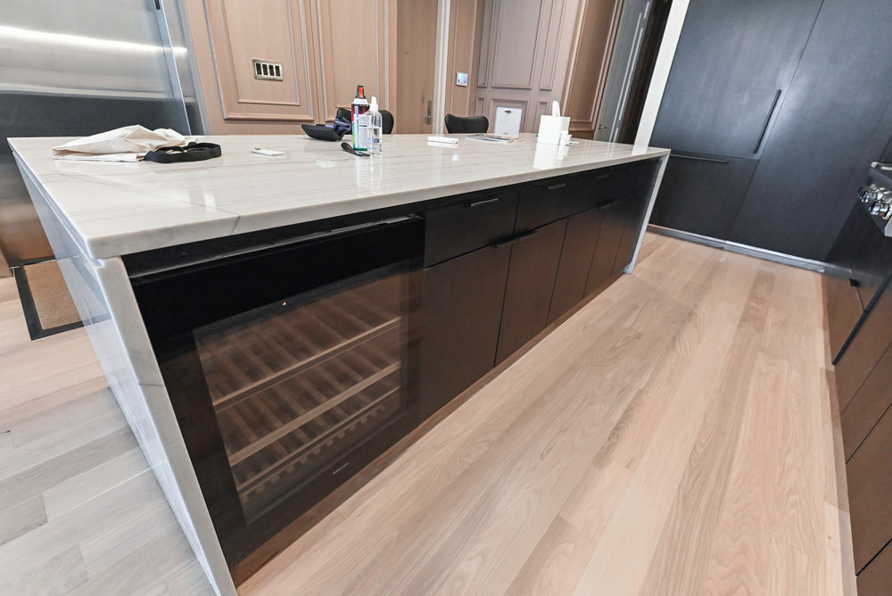 “The Soho” Modern Black & White Kitchen with Waterfall Island & Appliances