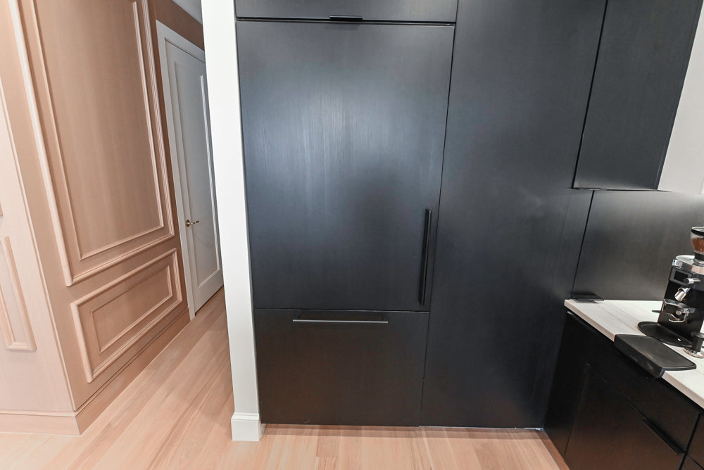 “The Soho” Modern Black & White Kitchen with Waterfall Island & Appliances