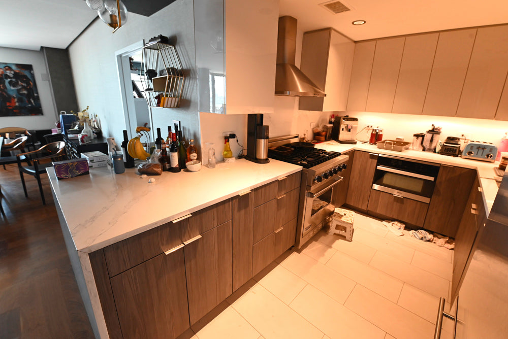 Miralis Modern Grey Two-Textured Kitchen with Viking Range