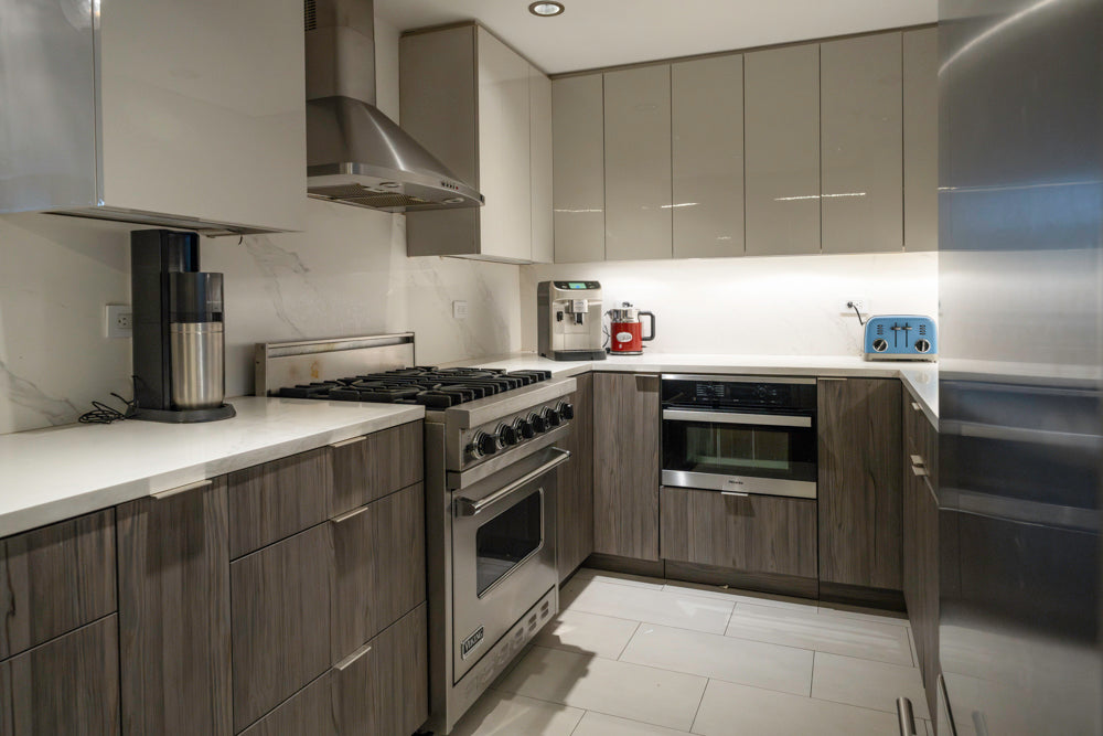 Miralis Modern Grey Two-Textured Kitchen with Viking Range