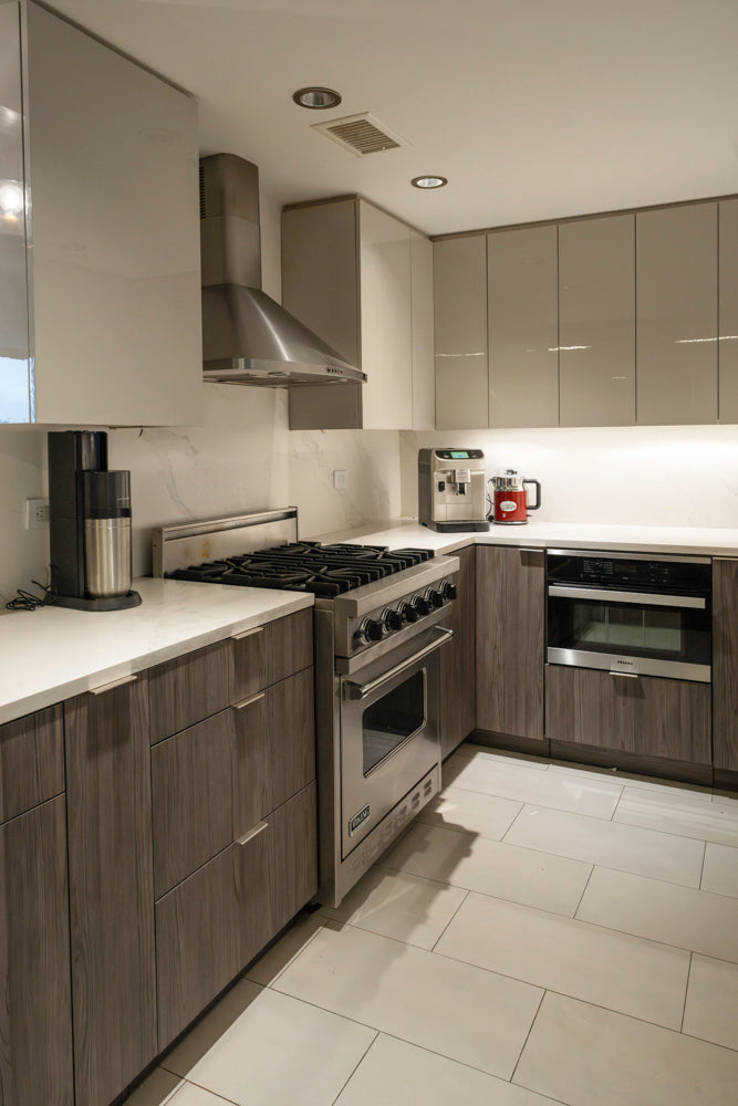Miralis Modern Grey Two-Textured Kitchen with Viking Range
