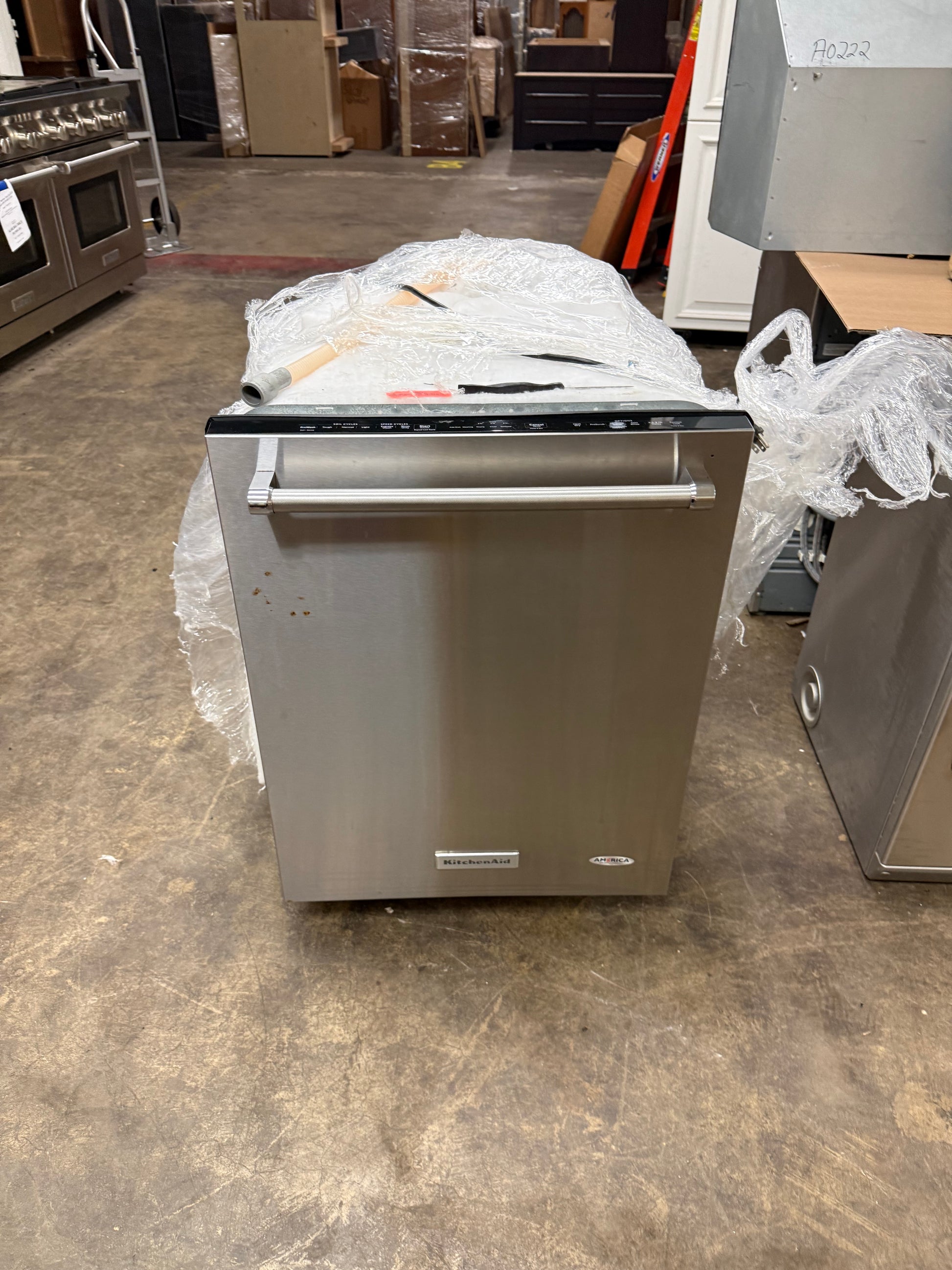 KitchenAid KDTE254ESS 24 inch built in top control dishwasher with towel bar handle front view