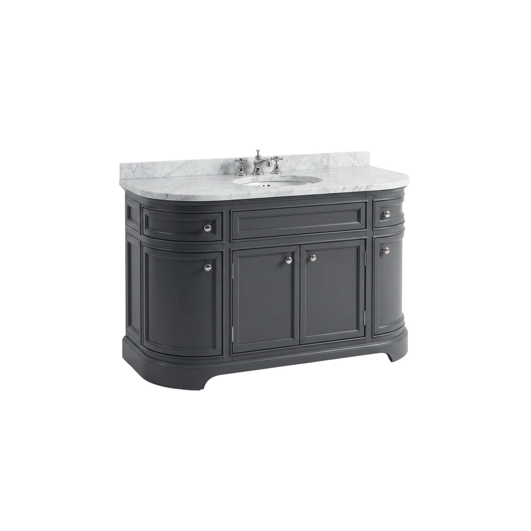 Curved bowfront 58 inch charcoal grey single sink bathroom vanity