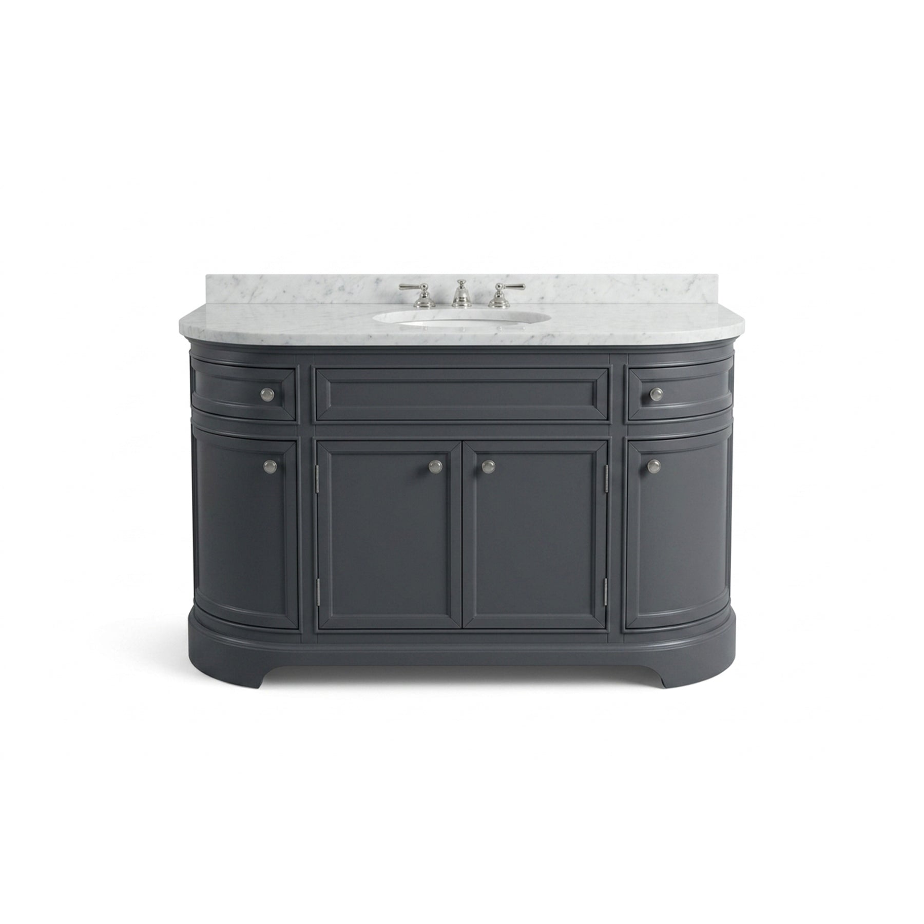 Curved bowfront 58 inch charcoal grey freestanding single bathroom vanity