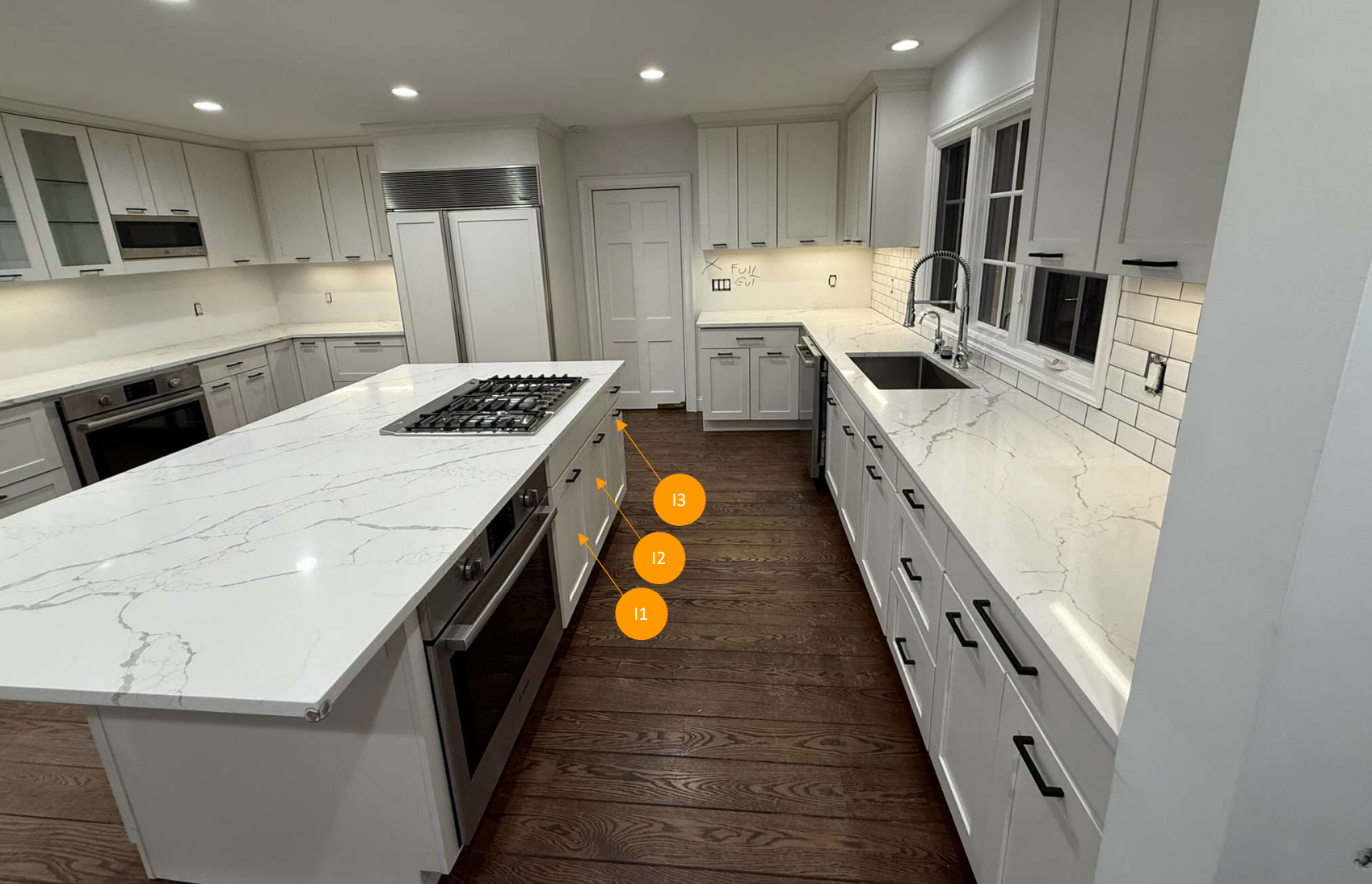 “The Westerly” Transitional White Kitchen with Island, 48" Sub-Zero Refrigerator and Bosch Appliances