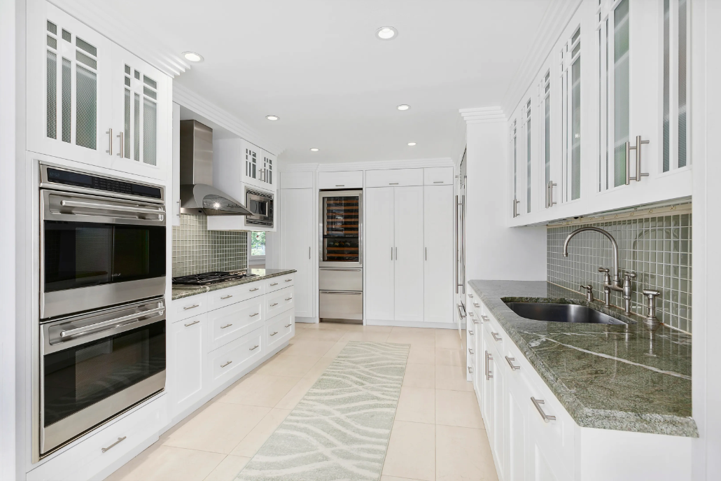 "The Roxbury" Transitional White Kitchen with Island & Sub-Zero Refrigerator