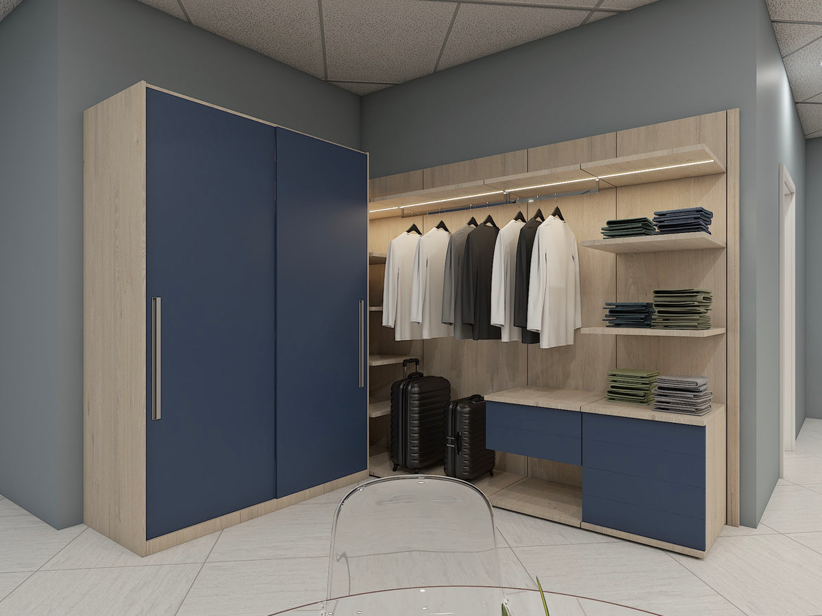 Hans Krug Brilliant Blue & Bleached Beam Oak Closet System