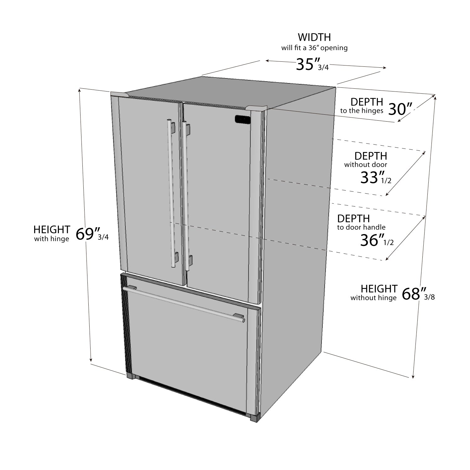 Kucht Professional K748FDK 36" Black French Door Refrigerator