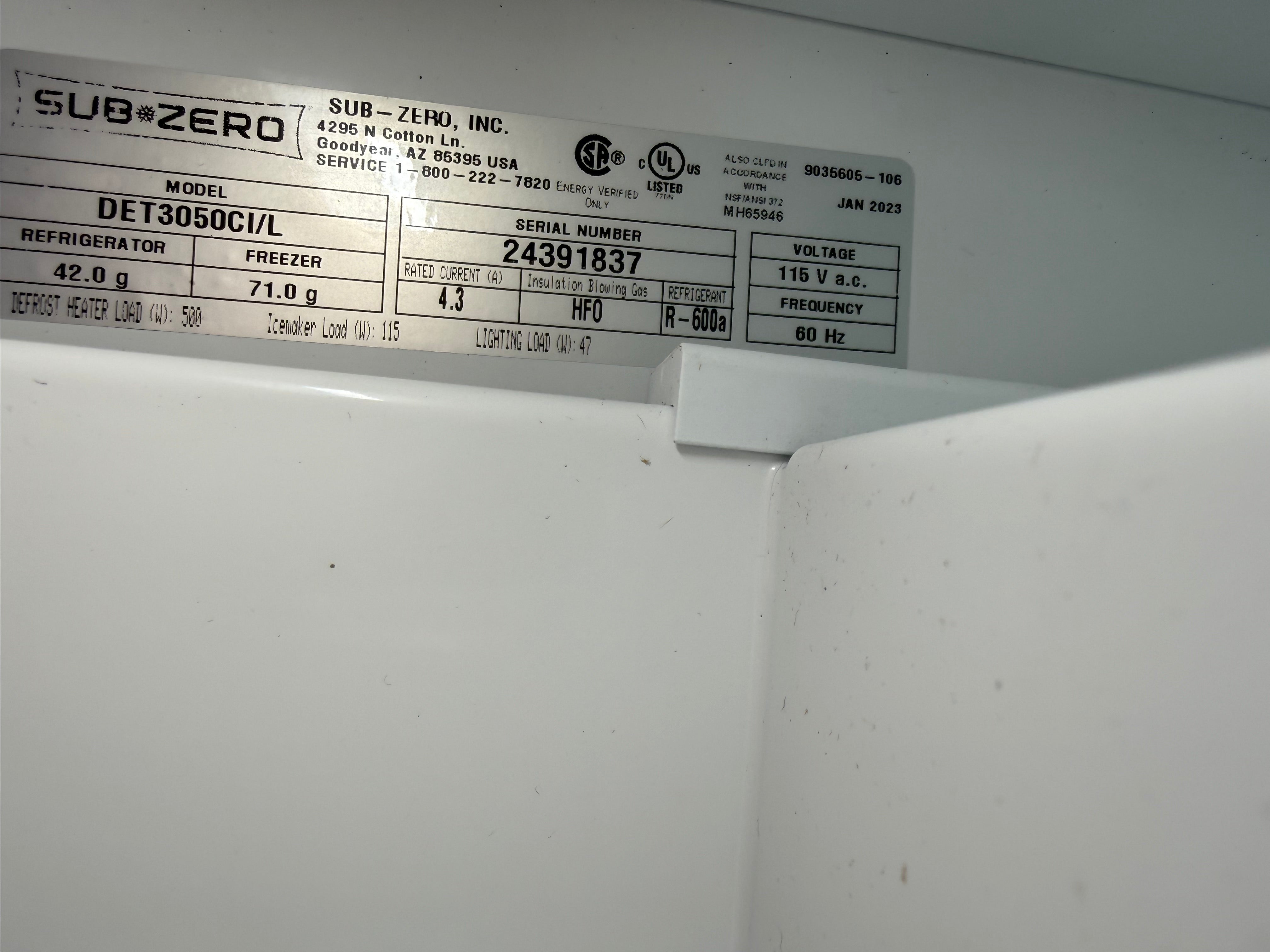 Sub-Zero DET3050CI/L 30" Panel Ready Bottom Freezer Refrigerator