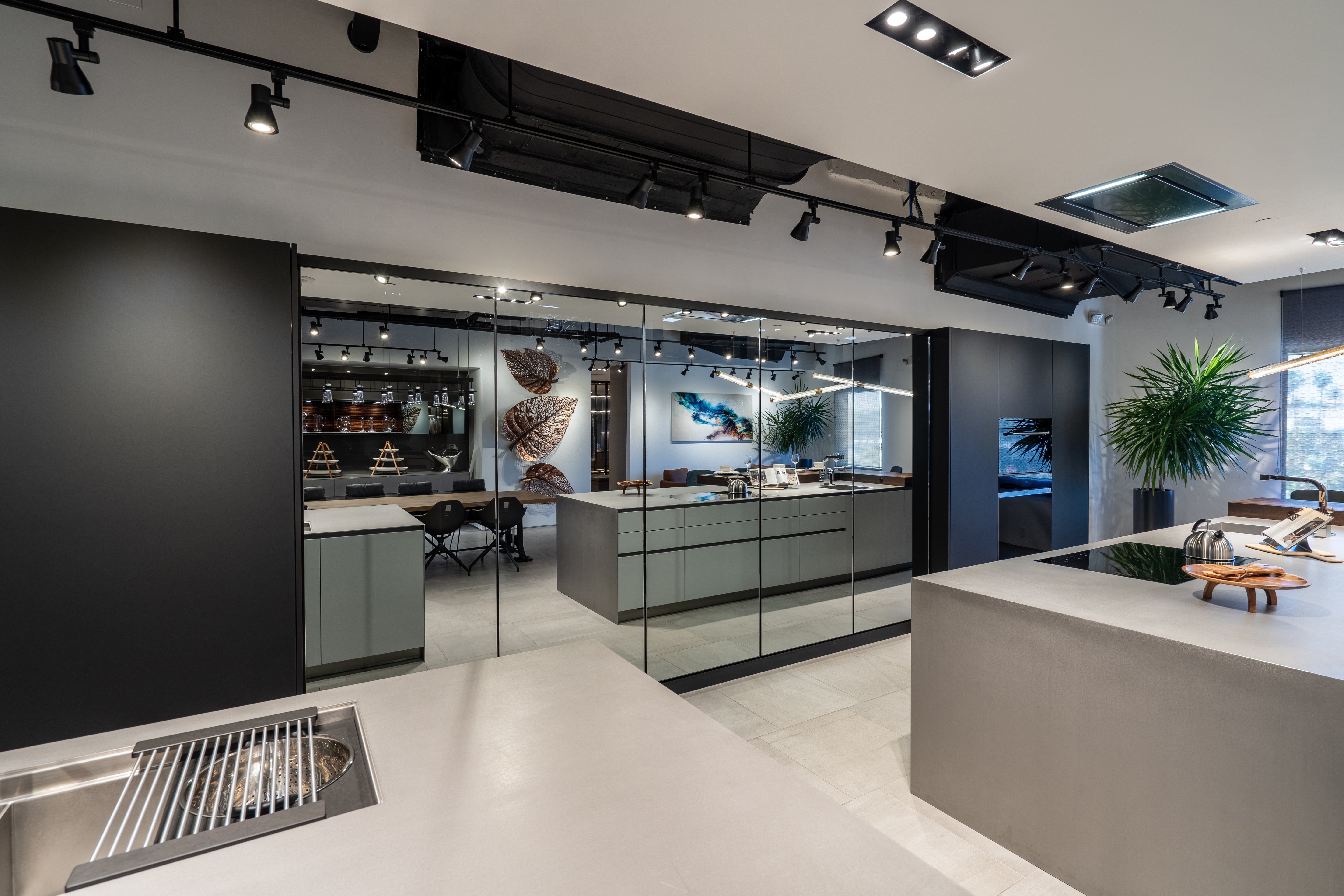 eggersmann USA Black & Grey Work's Glass Modern Kitchen with Sub-Zero & Wolf Appliances