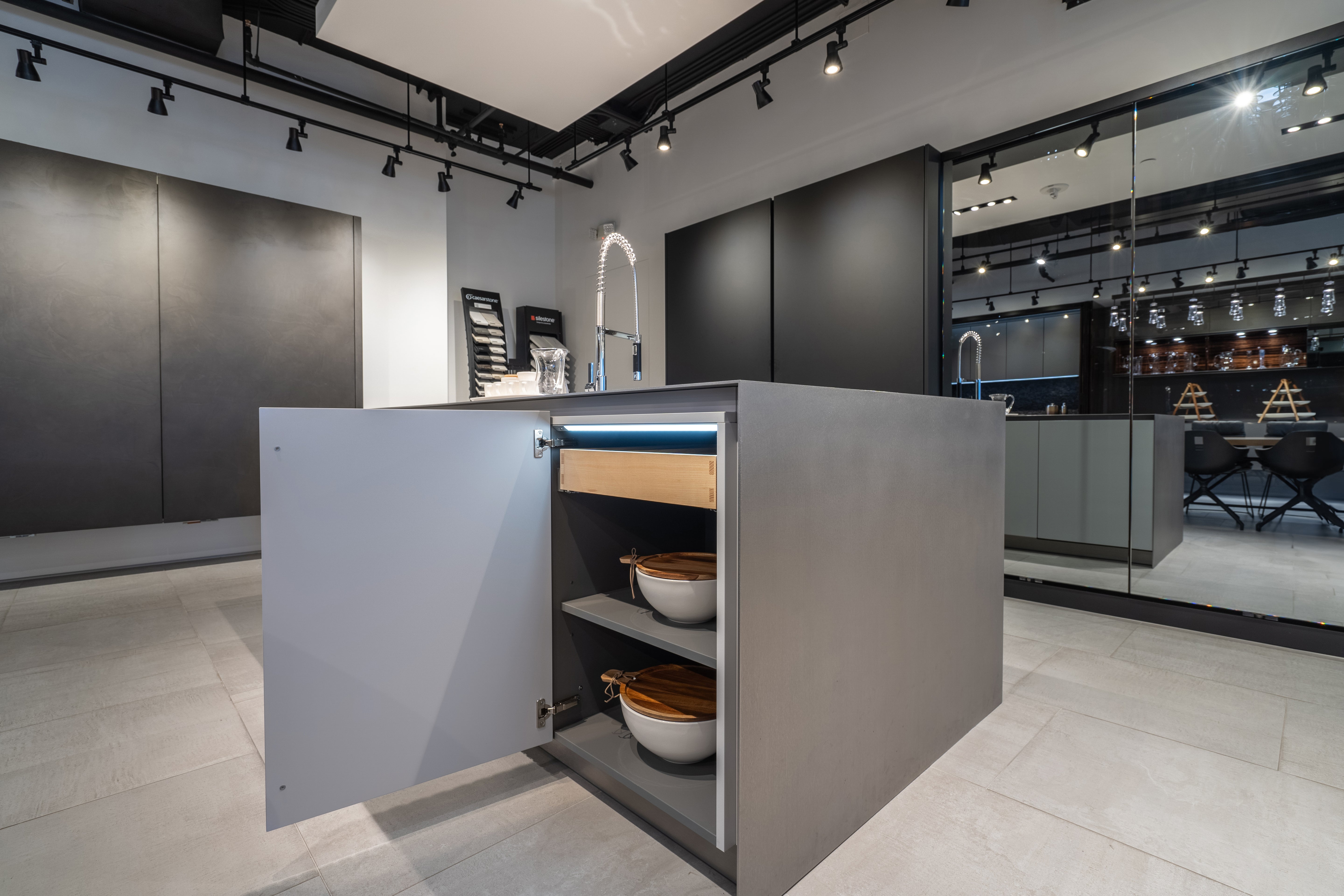 eggersmann USA Black & Grey Work's Glass Modern Kitchen with Sub-Zero & Wolf Appliances