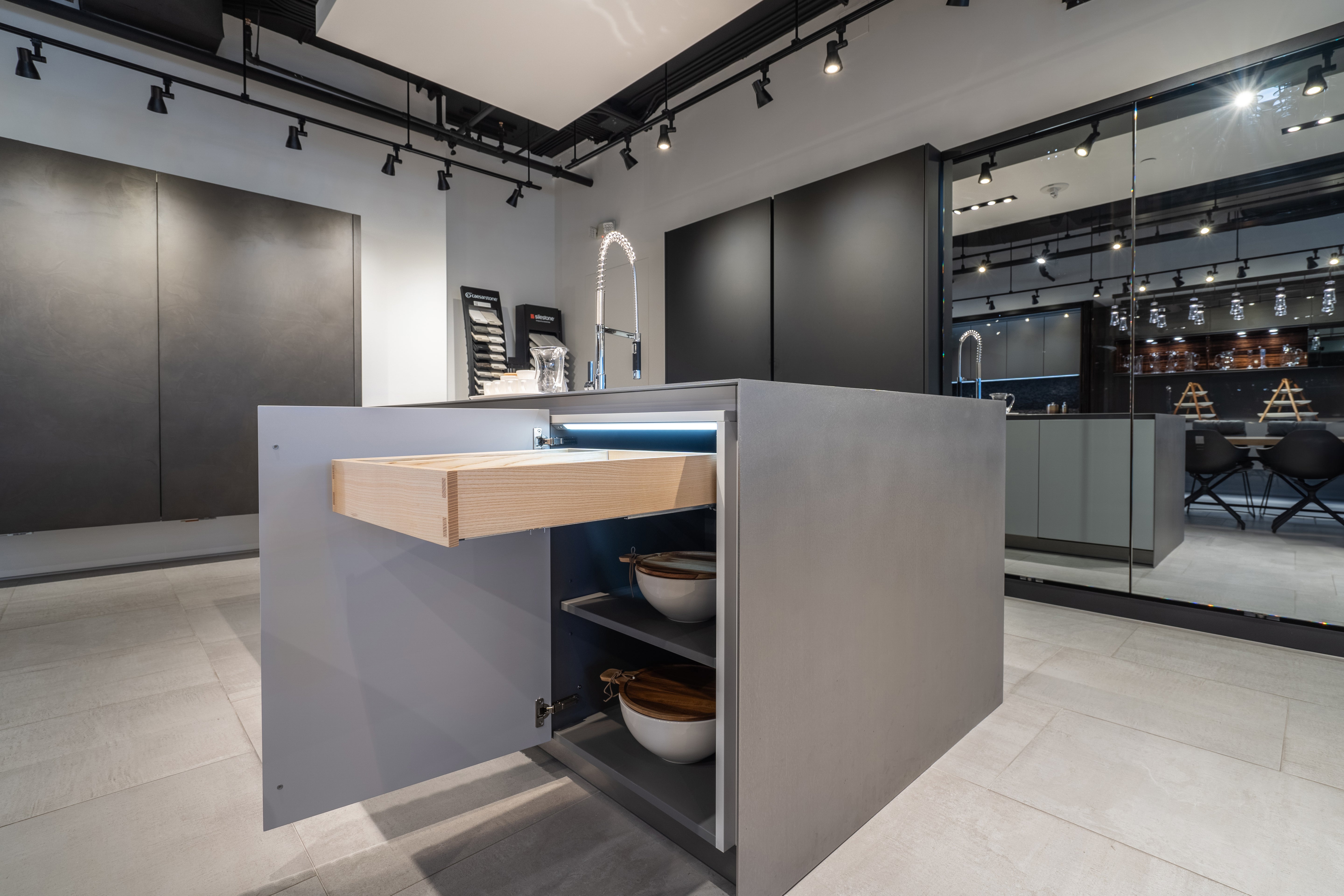 eggersmann USA Black & Grey Work's Glass Modern Kitchen with Sub-Zero & Wolf Appliances