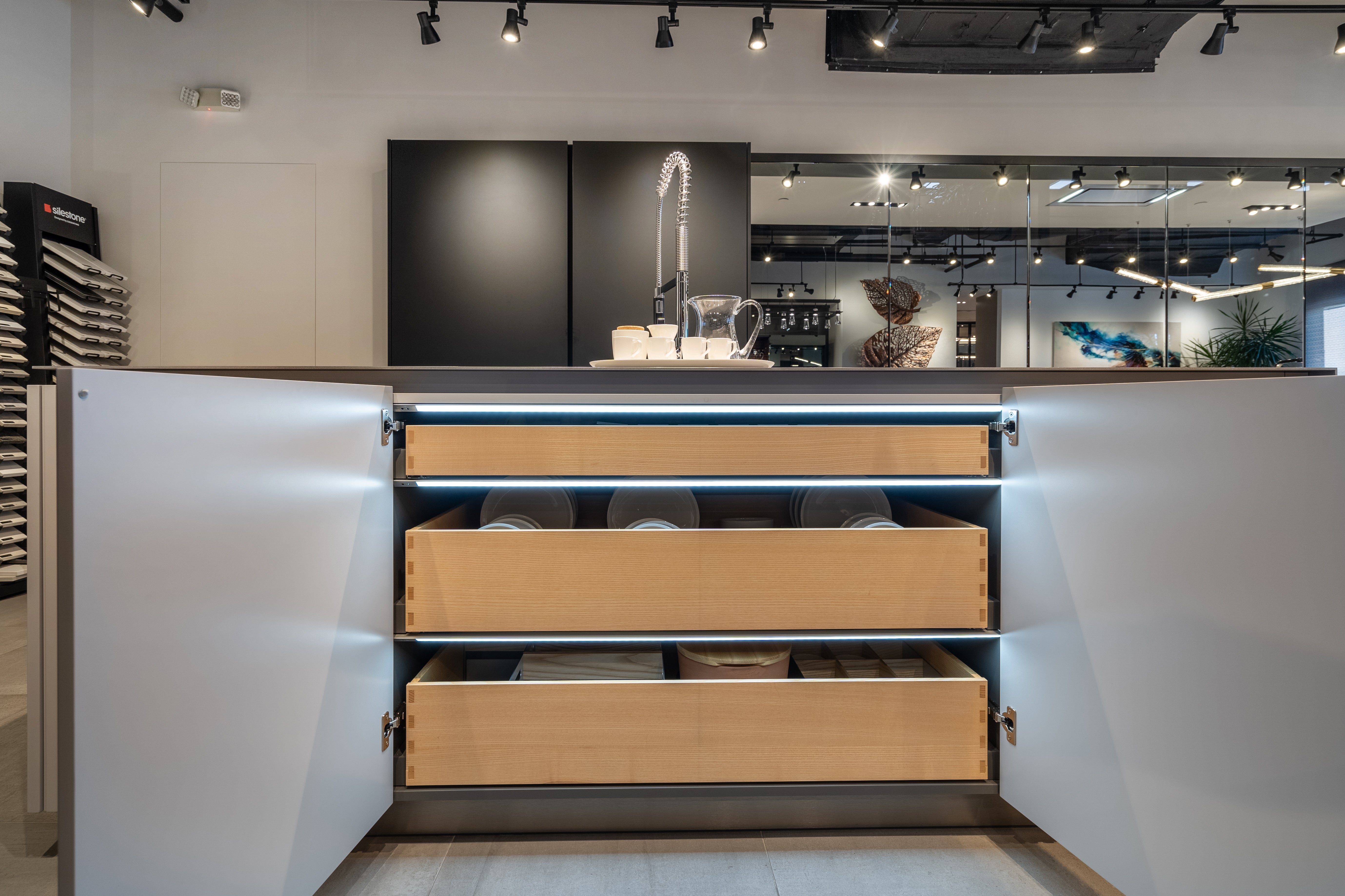 eggersmann USA Black & Grey Work's Glass Modern Kitchen with Sub-Zero & Wolf Appliances