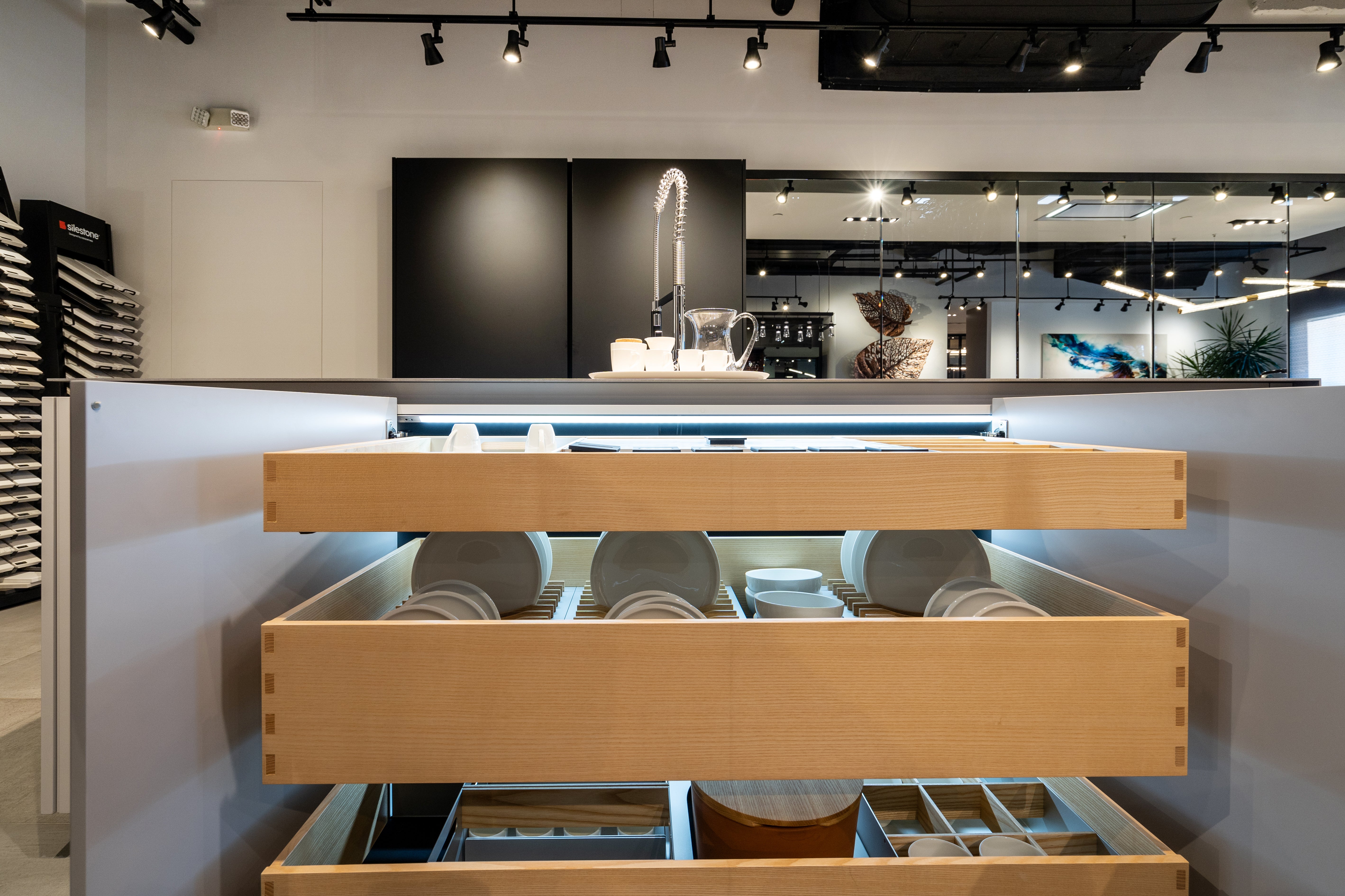 eggersmann USA Black & Grey Work's Glass Modern Kitchen with Sub-Zero & Wolf Appliances