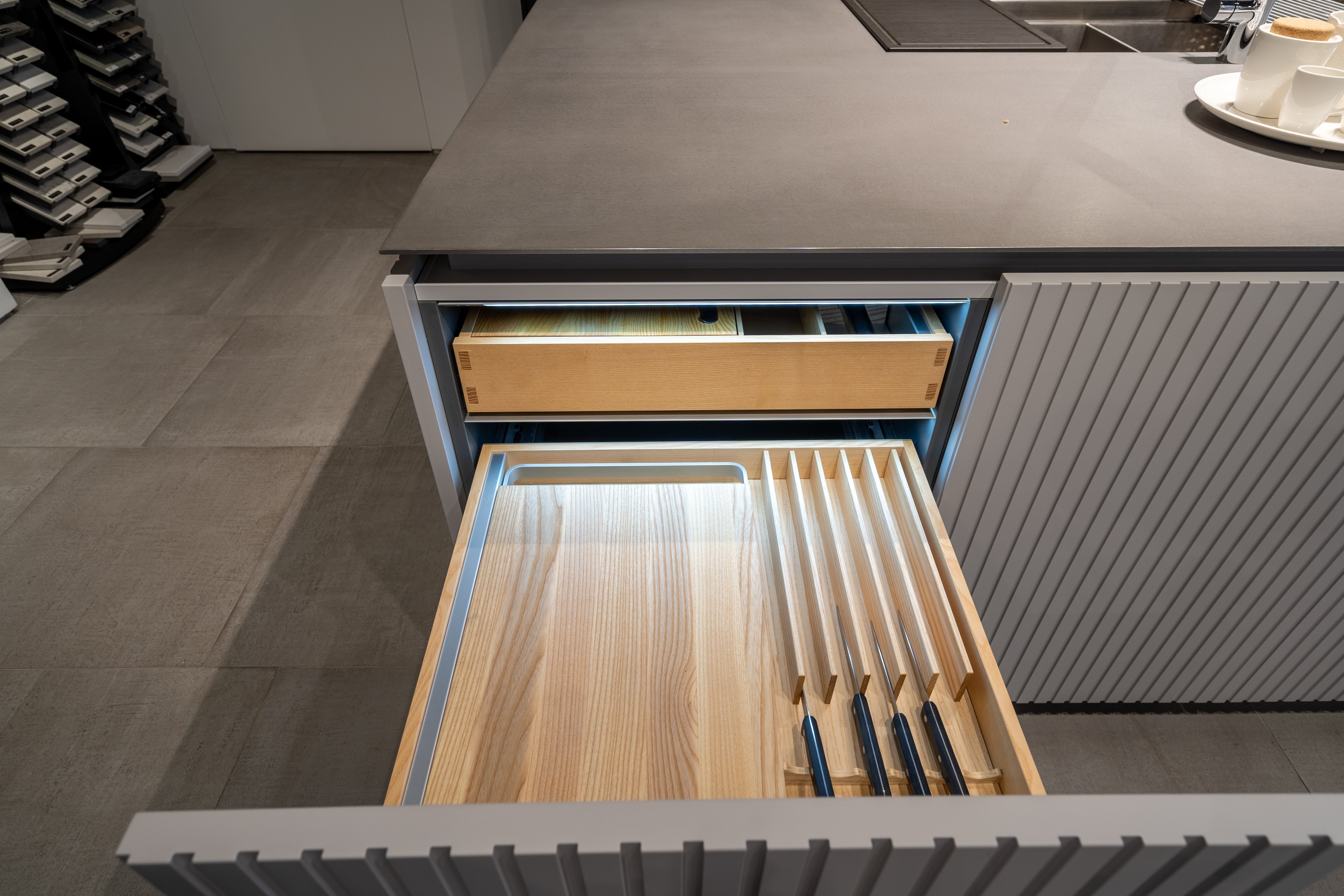 eggersmann USA Black & Grey Work's Glass Modern Kitchen with Sub-Zero & Wolf Appliances