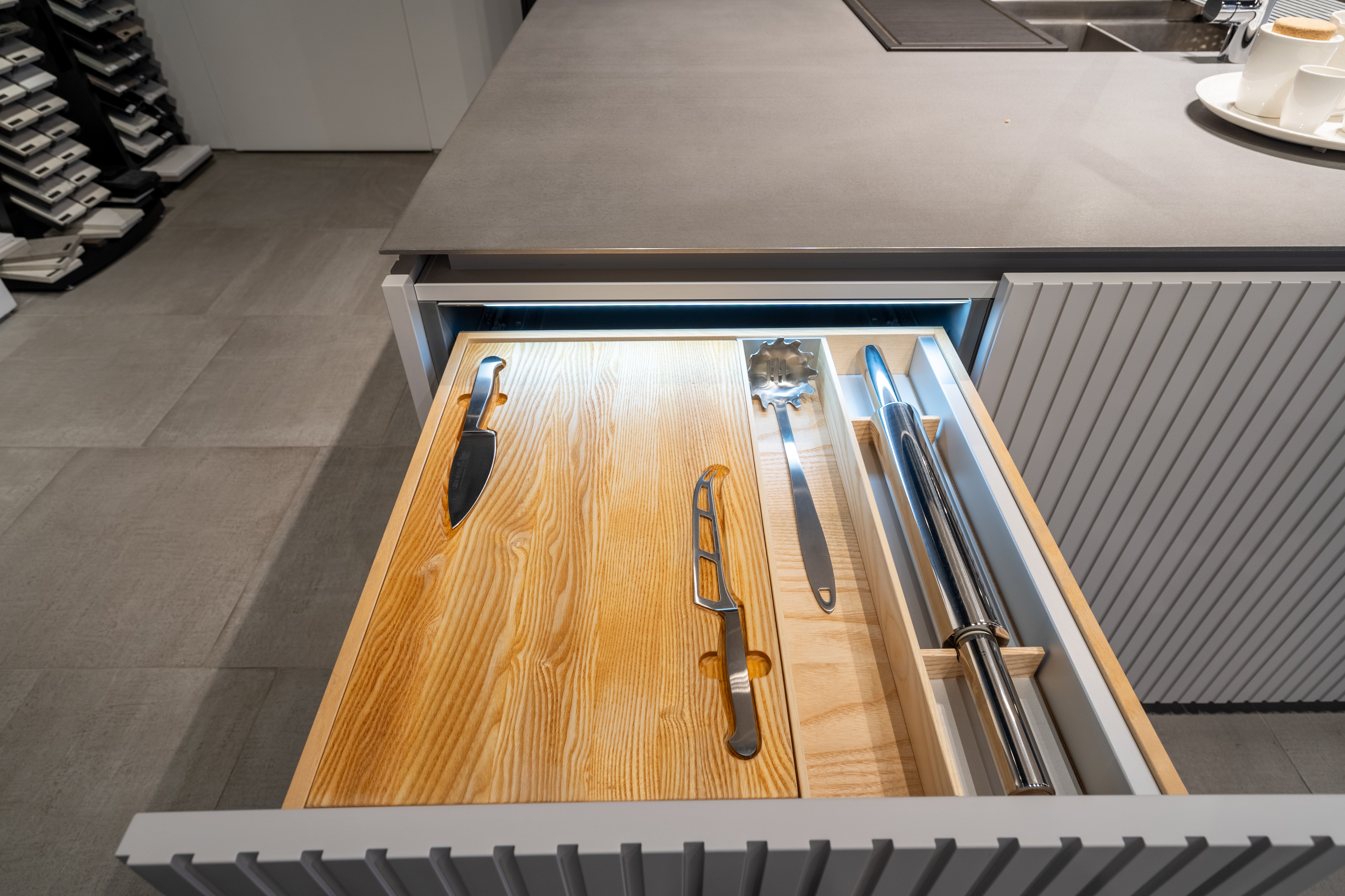 eggersmann USA Black & Grey Work's Glass Modern Kitchen with Sub-Zero & Wolf Appliances