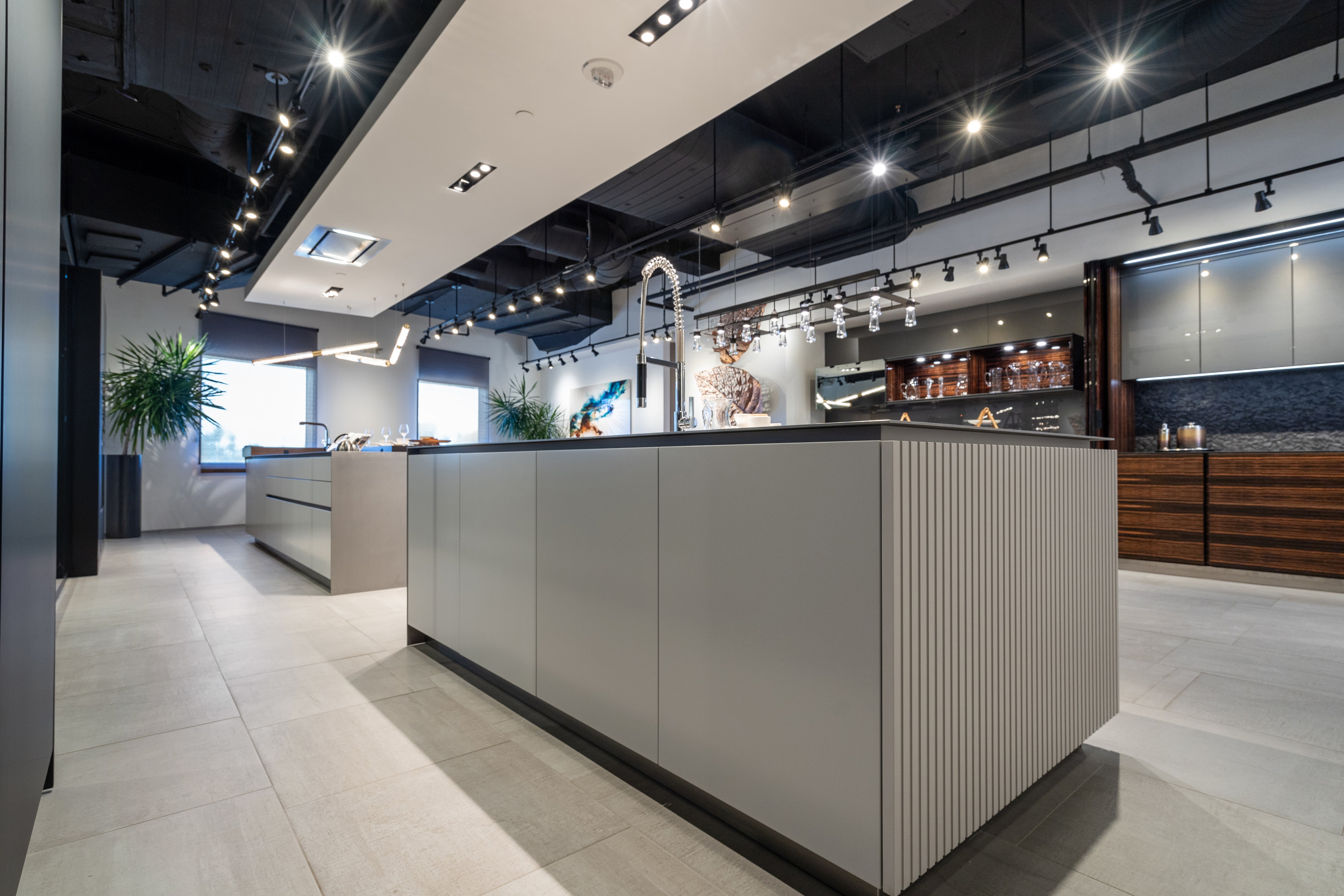 eggersmann USA Black & Grey Work's Glass Modern Kitchen with Sub-Zero & Wolf Appliances