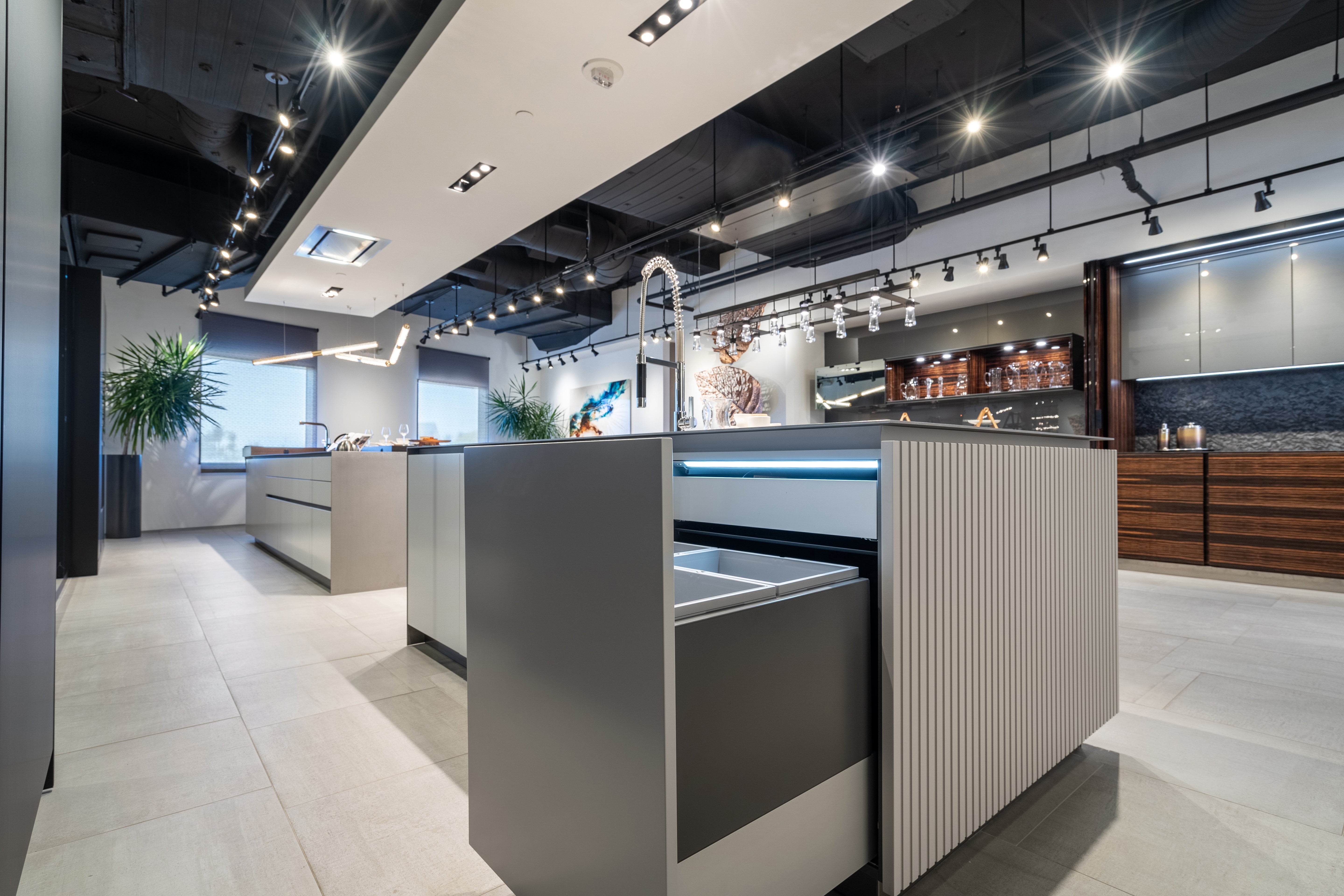 eggersmann USA Black & Grey Work's Glass Modern Kitchen with Sub-Zero & Wolf Appliances