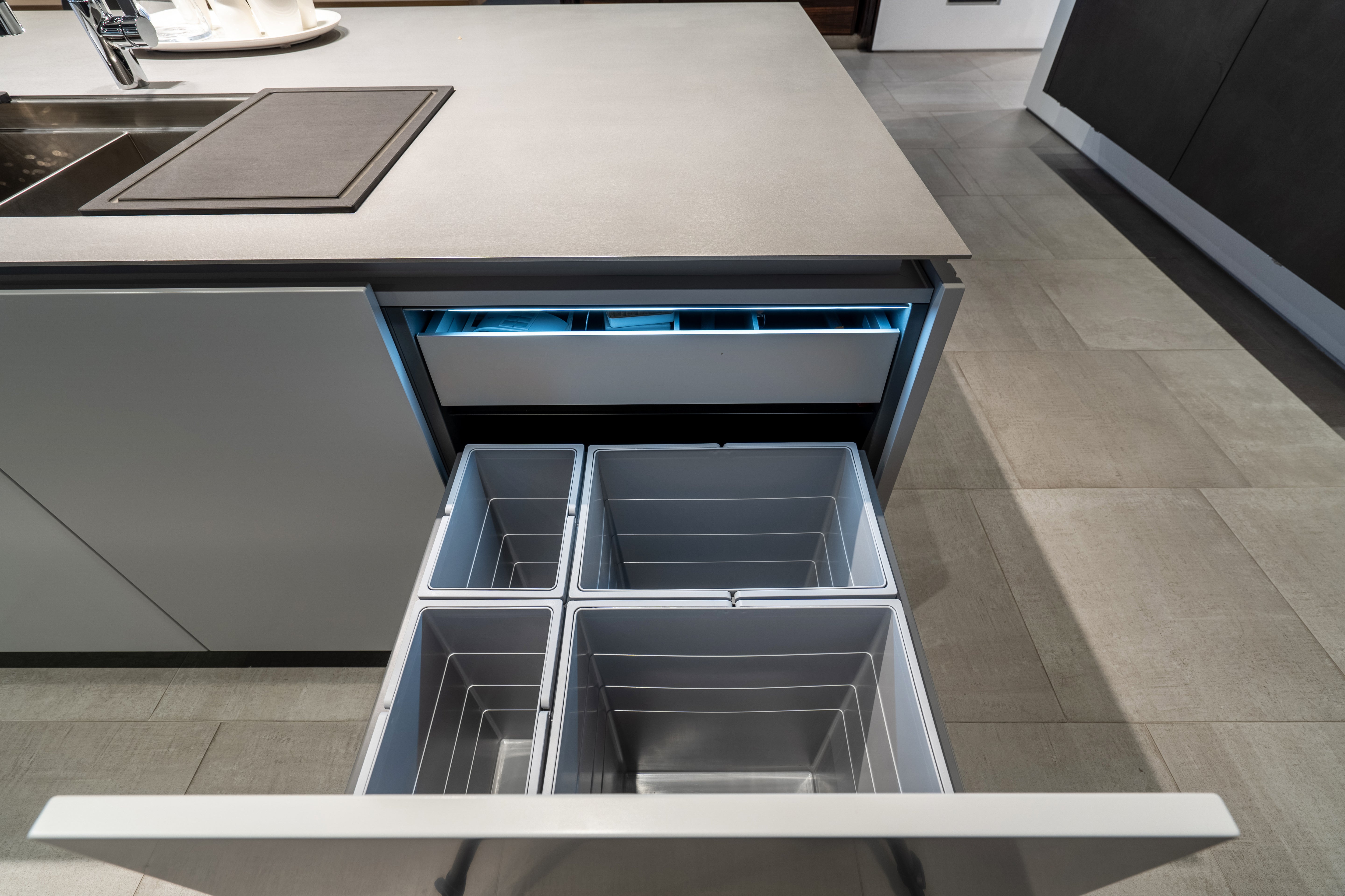 eggersmann USA Black & Grey Work's Glass Modern Kitchen with Sub-Zero & Wolf Appliances