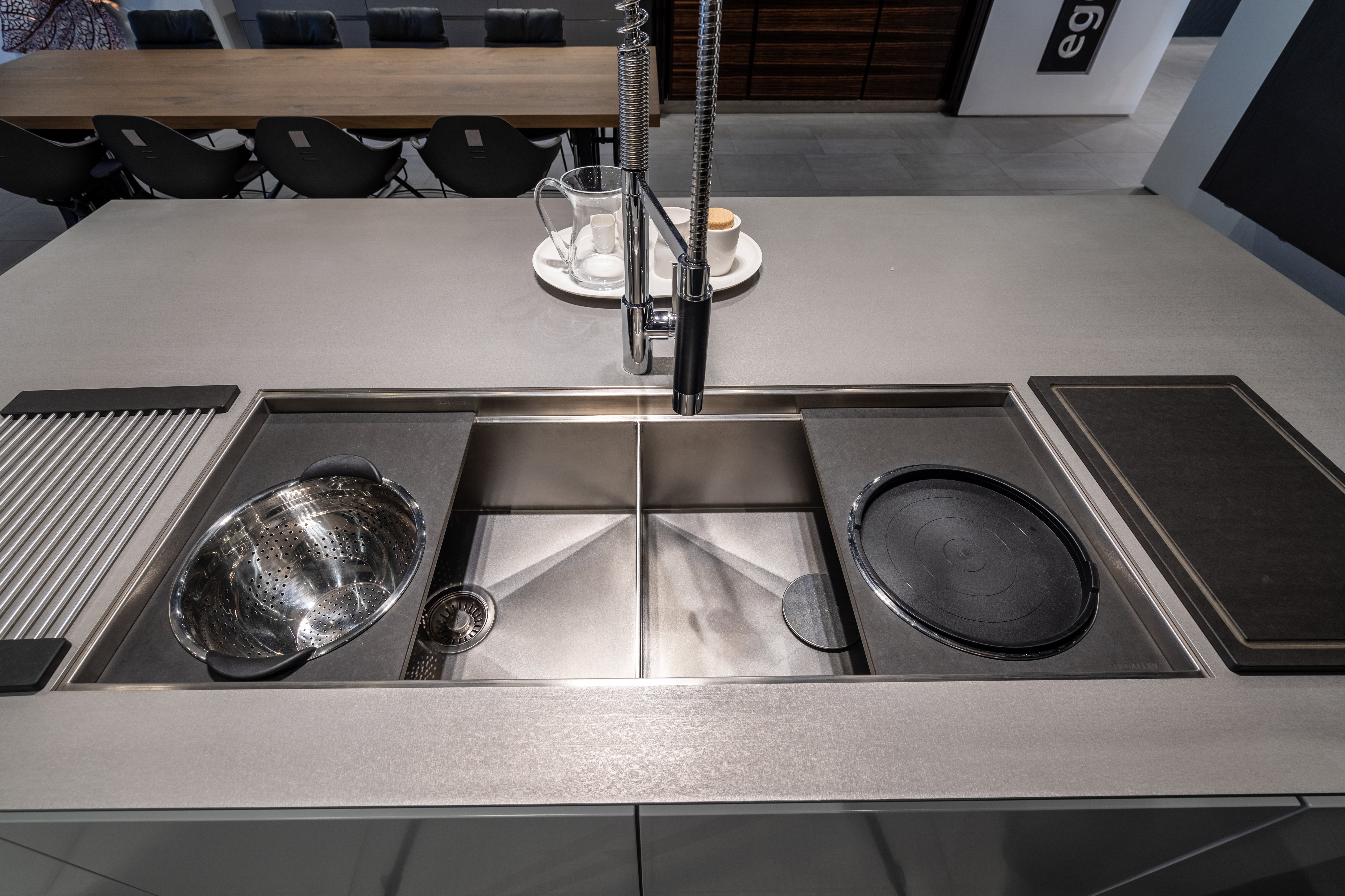 eggersmann USA Black & Grey Work's Glass Modern Kitchen with Sub-Zero & Wolf Appliances