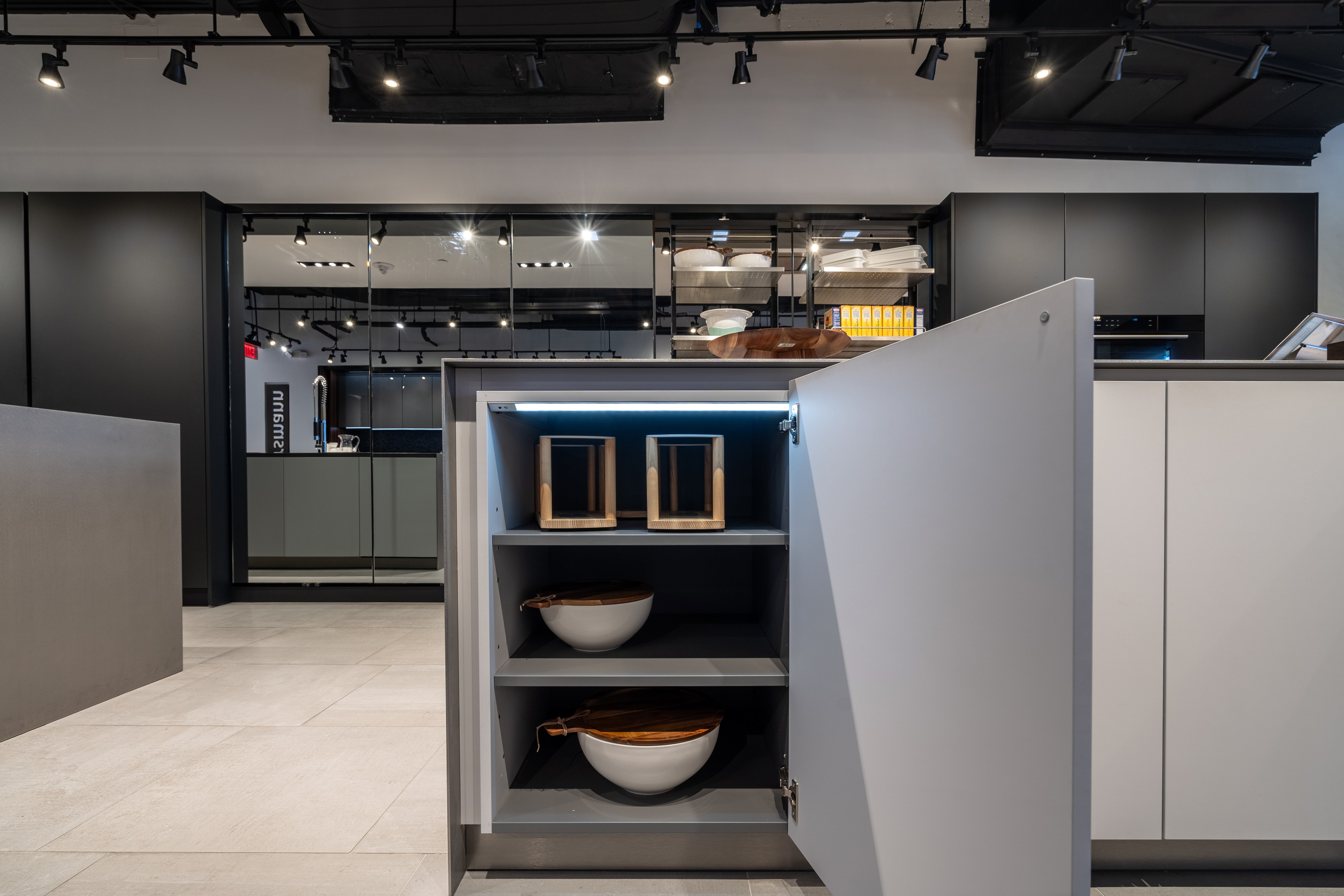 eggersmann USA Black & Grey Work's Glass Modern Kitchen with Sub-Zero & Wolf Appliances