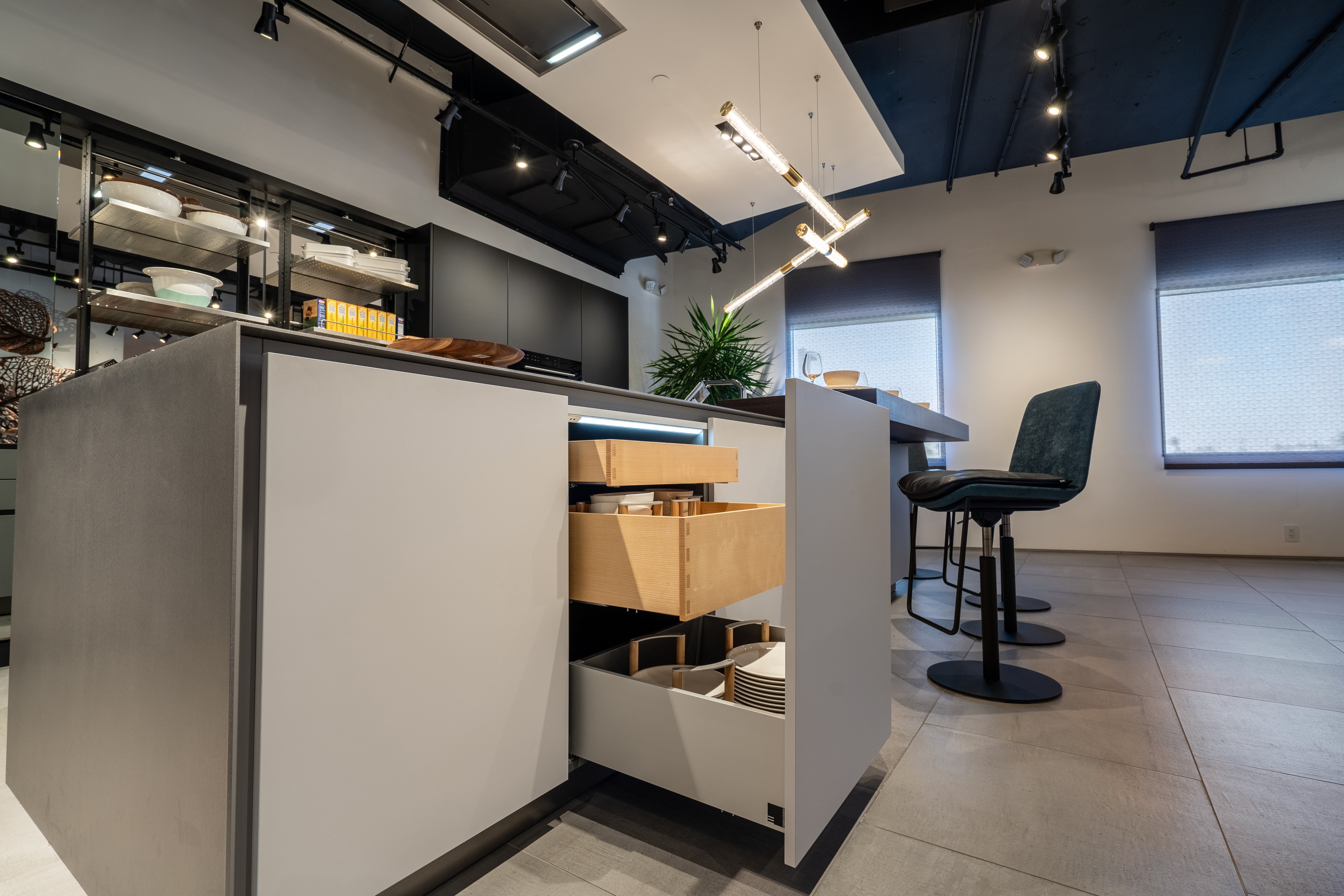 eggersmann USA Black & Grey Work's Glass Modern Kitchen with Sub-Zero & Wolf Appliances