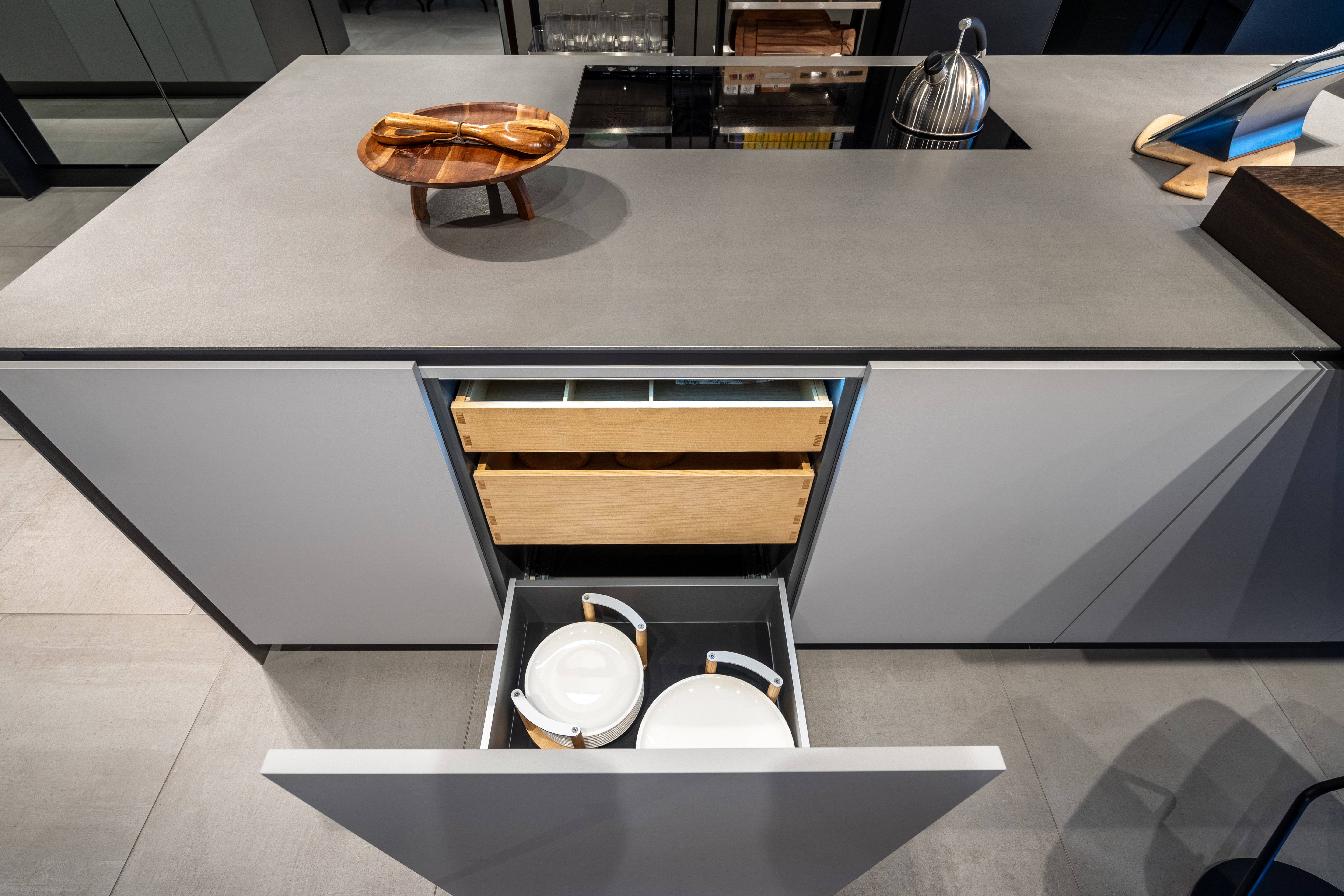 eggersmann USA Black & Grey Work's Glass Modern Kitchen with Sub-Zero & Wolf Appliances