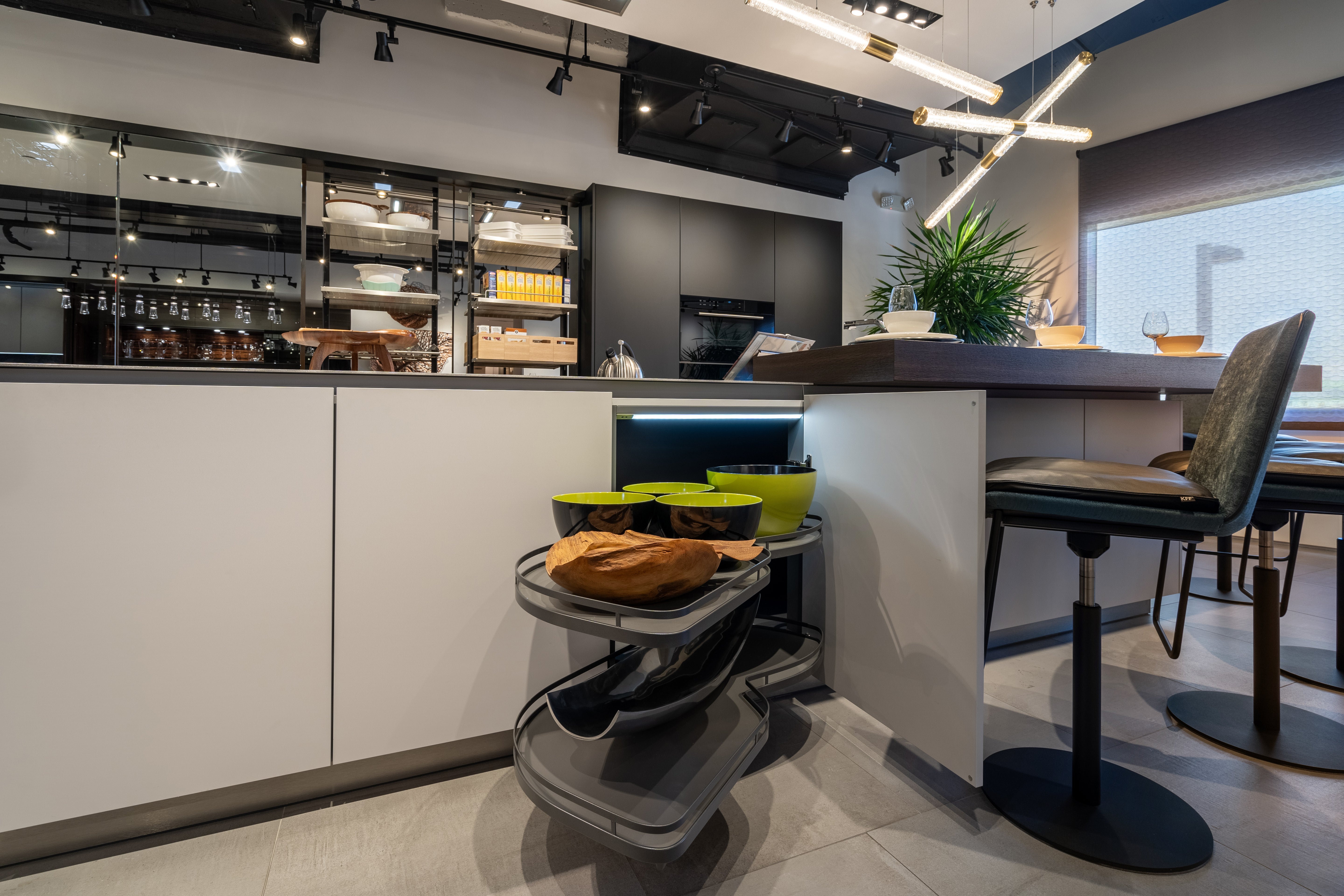eggersmann USA Black & Grey Work's Glass Modern Kitchen with Sub-Zero & Wolf Appliances