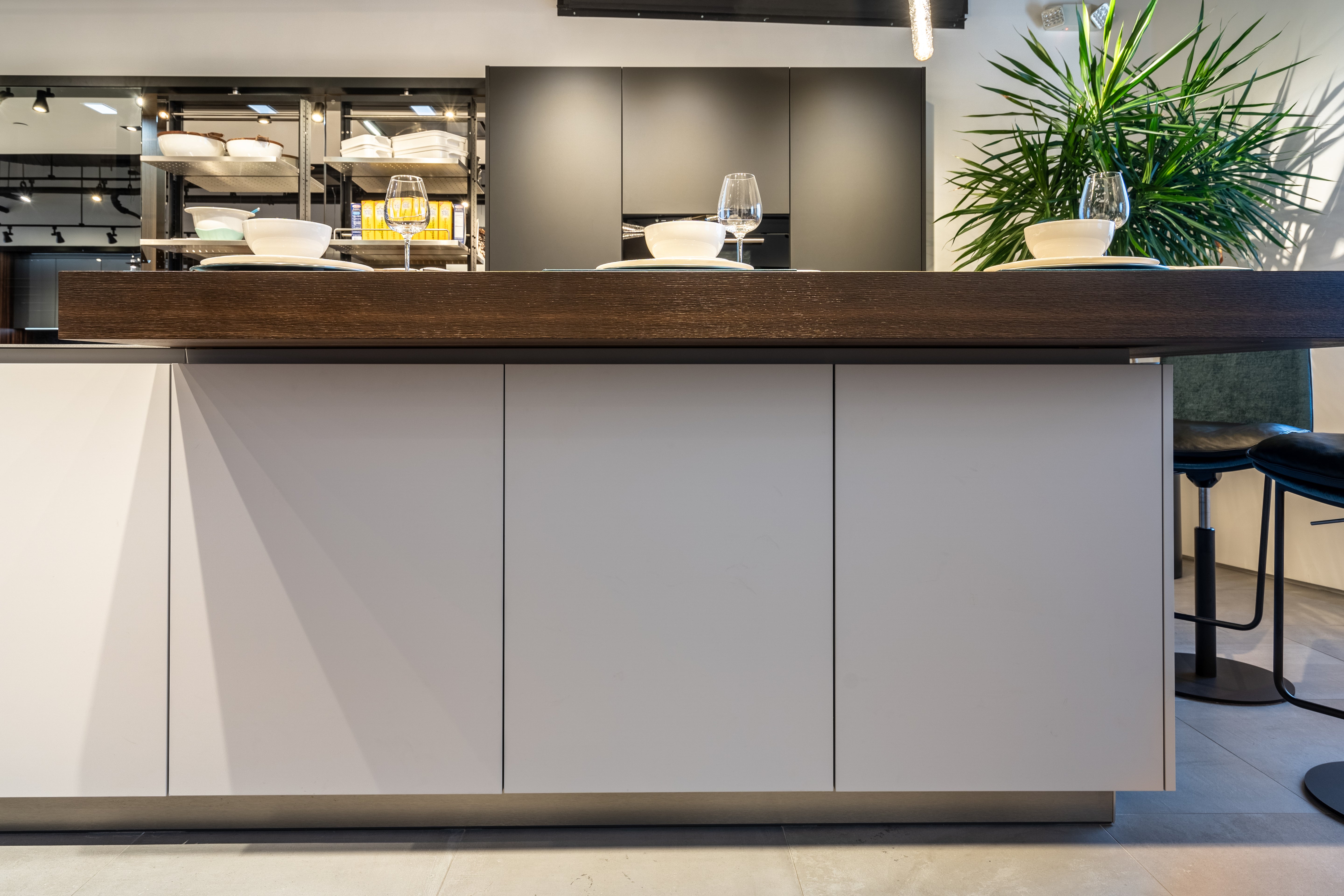eggersmann USA Black & Grey Work's Glass Modern Kitchen with Sub-Zero & Wolf Appliances
