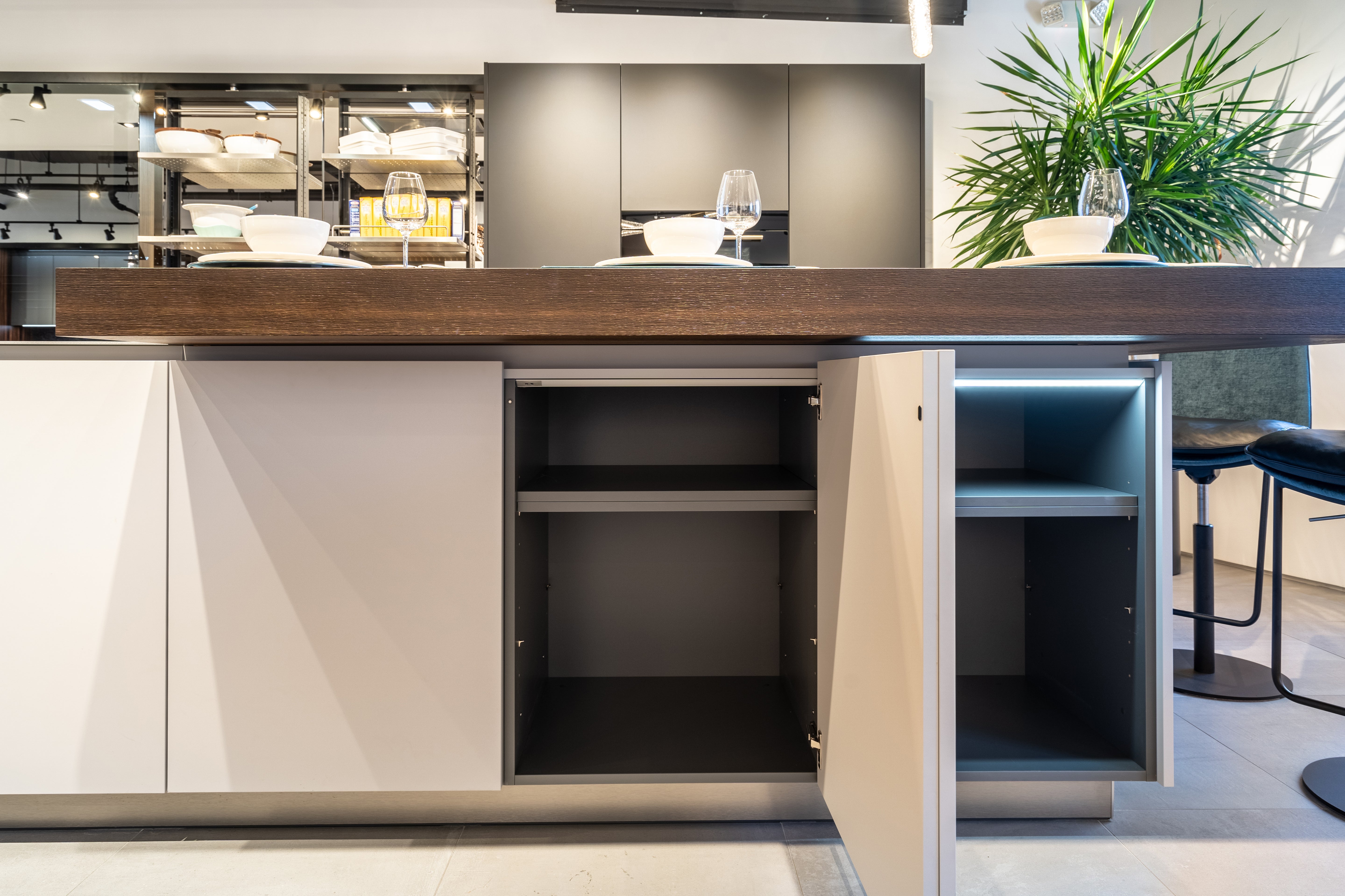 eggersmann USA Black & Grey Work's Glass Modern Kitchen with Sub-Zero & Wolf Appliances