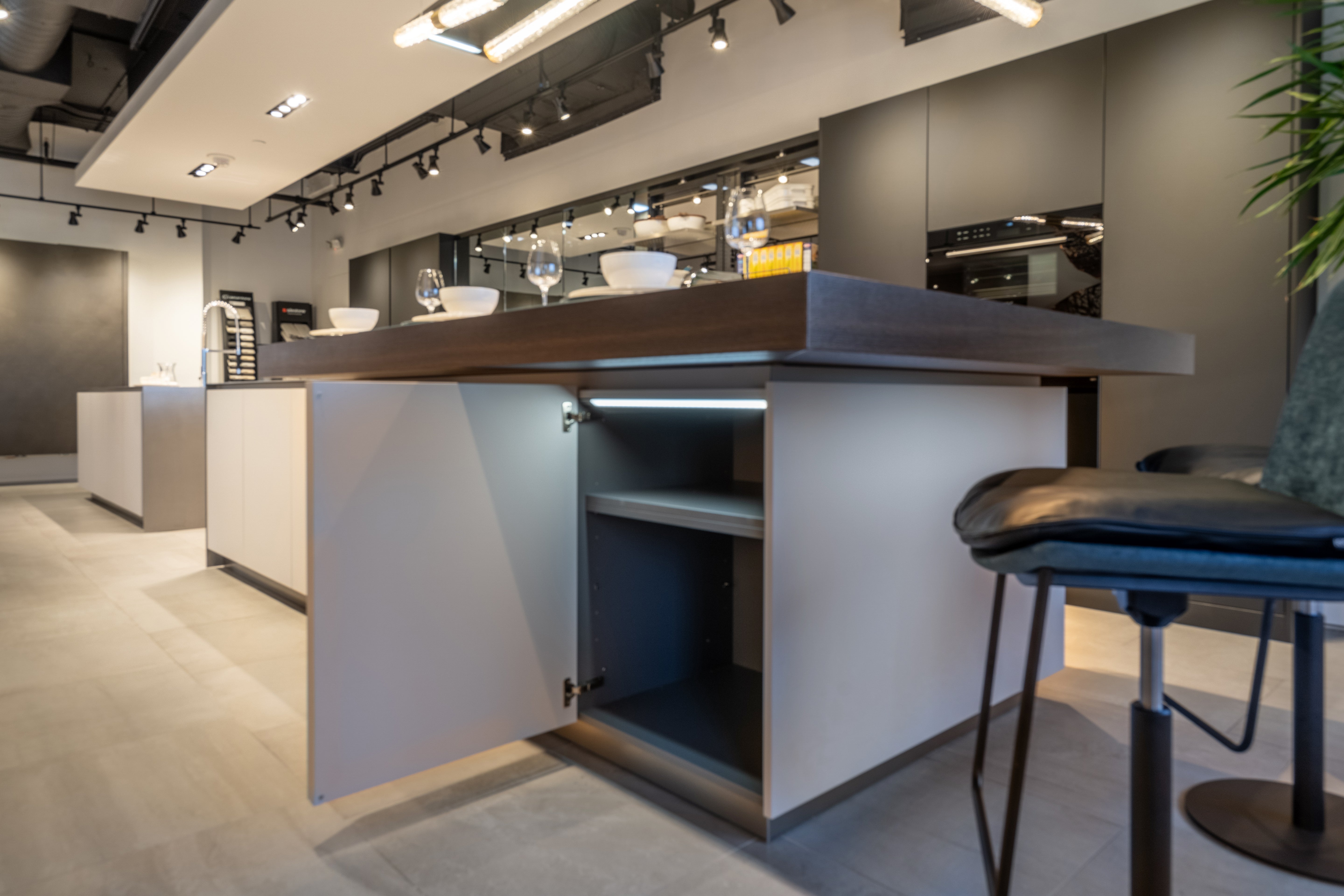 eggersmann USA Black & Grey Work's Glass Modern Kitchen with Sub-Zero & Wolf Appliances