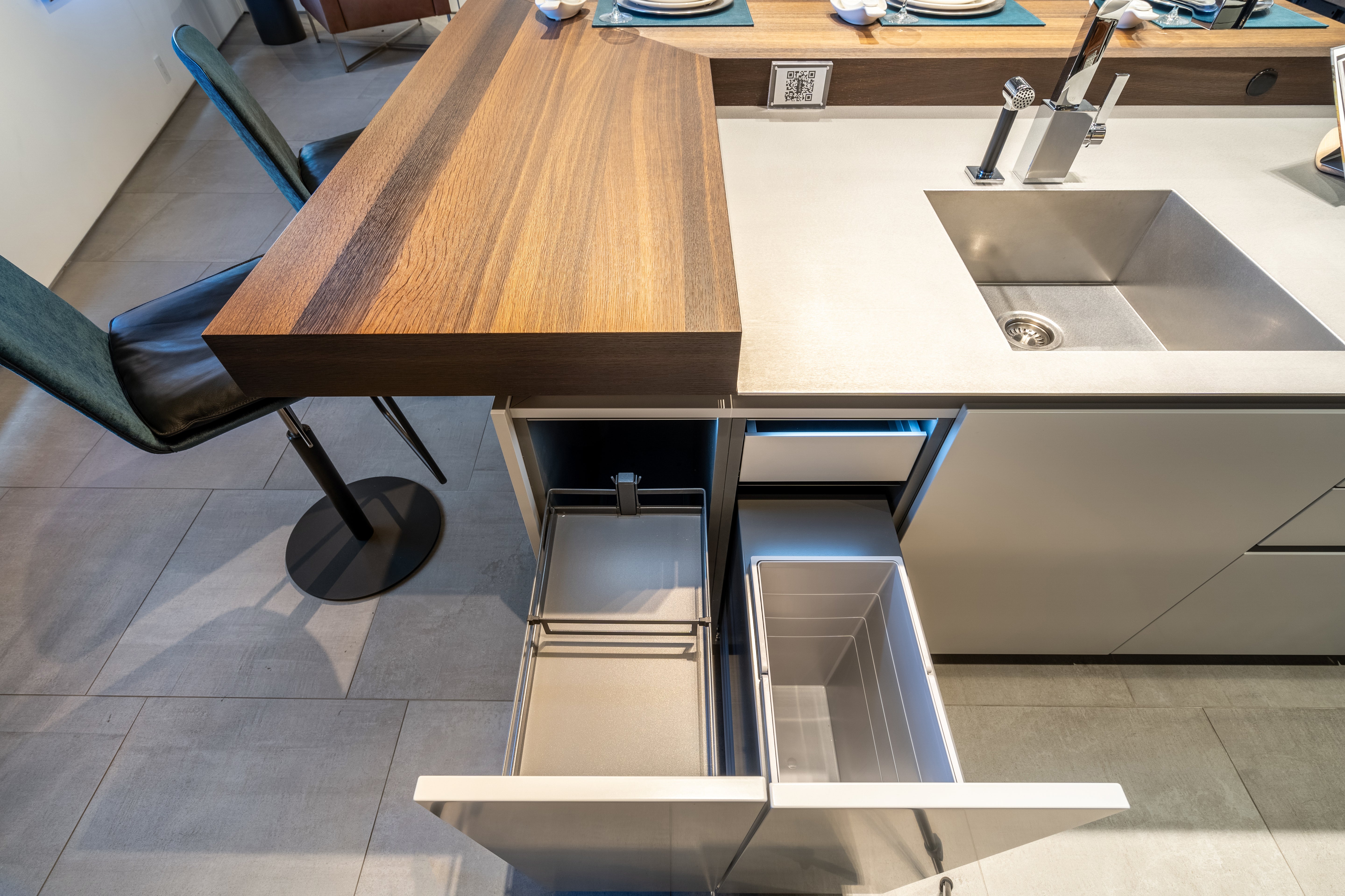 eggersmann USA Black & Grey Work's Glass Modern Kitchen with Sub-Zero & Wolf Appliances