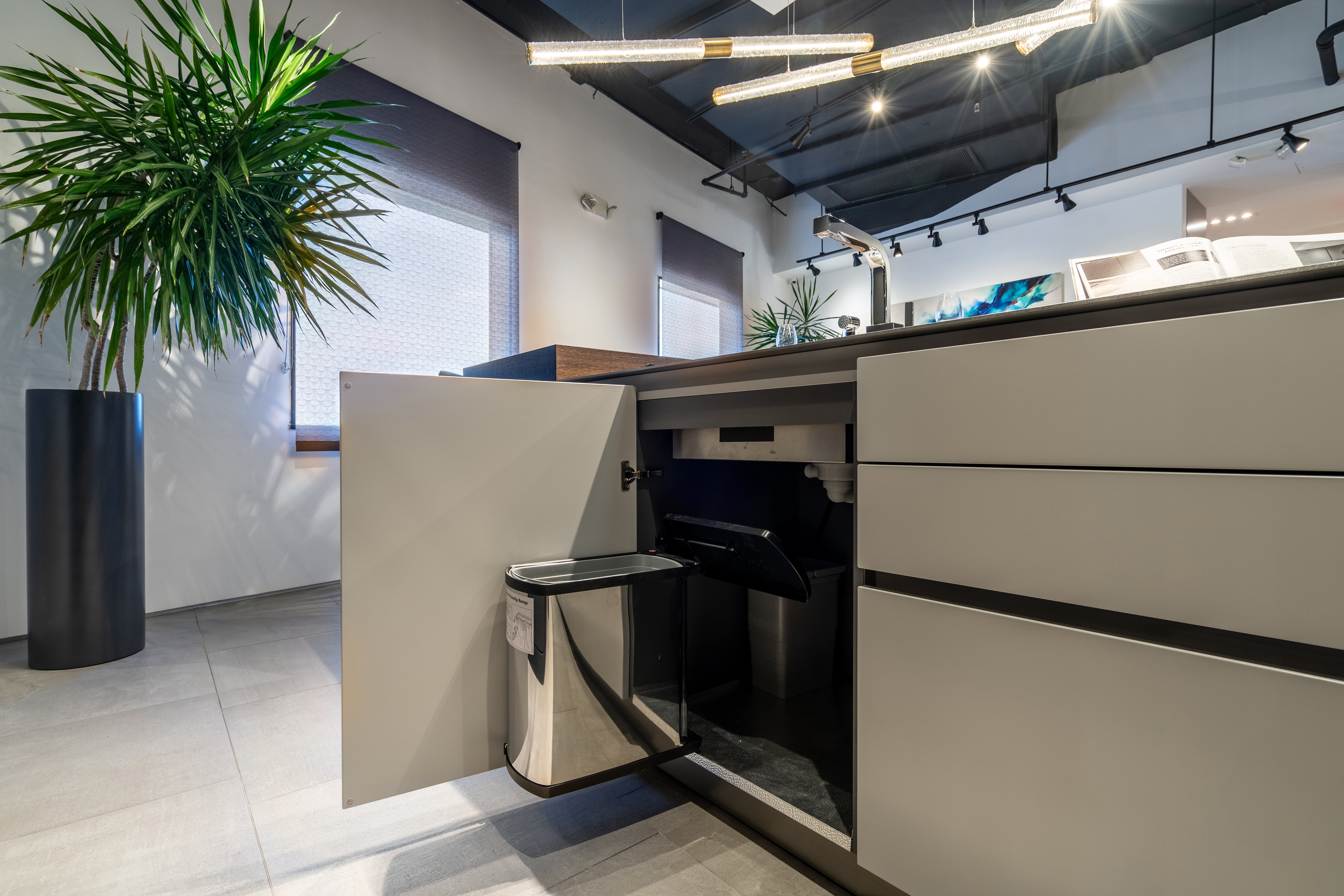 eggersmann USA Black & Grey Work's Glass Modern Kitchen with Sub-Zero & Wolf Appliances