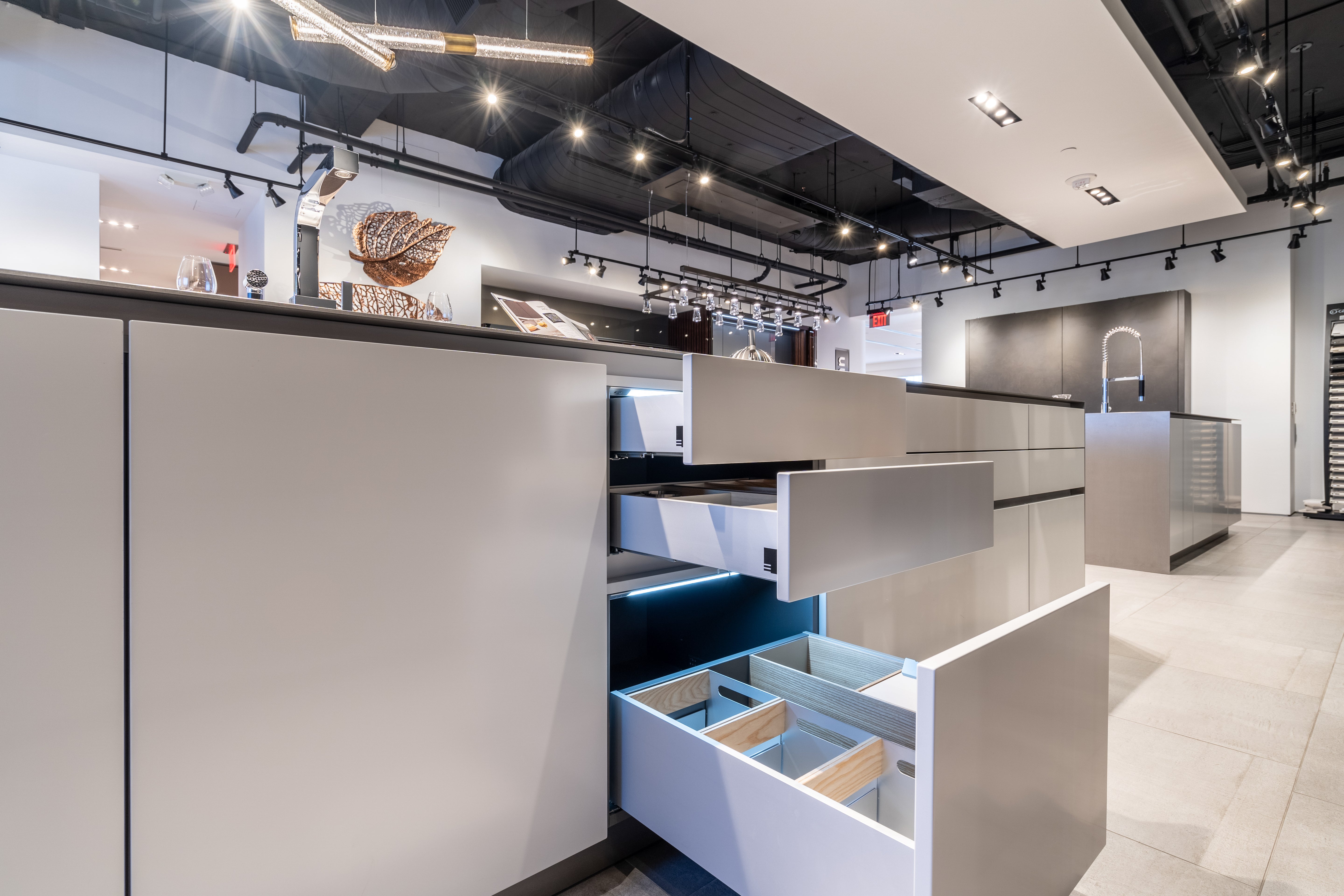 eggersmann USA Black & Grey Work's Glass Modern Kitchen with Sub-Zero & Wolf Appliances