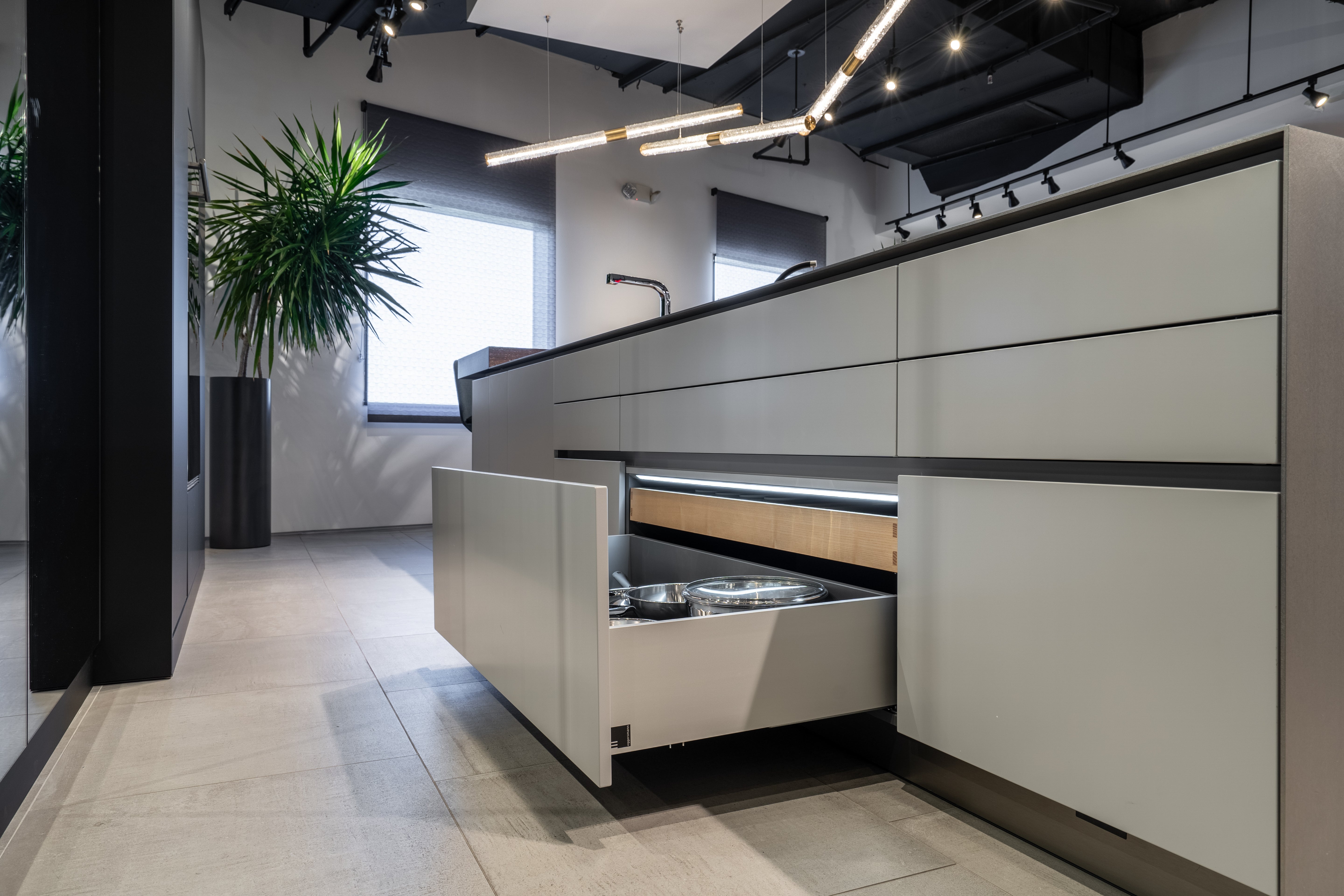 eggersmann USA Black & Grey Work's Glass Modern Kitchen with Sub-Zero & Wolf Appliances