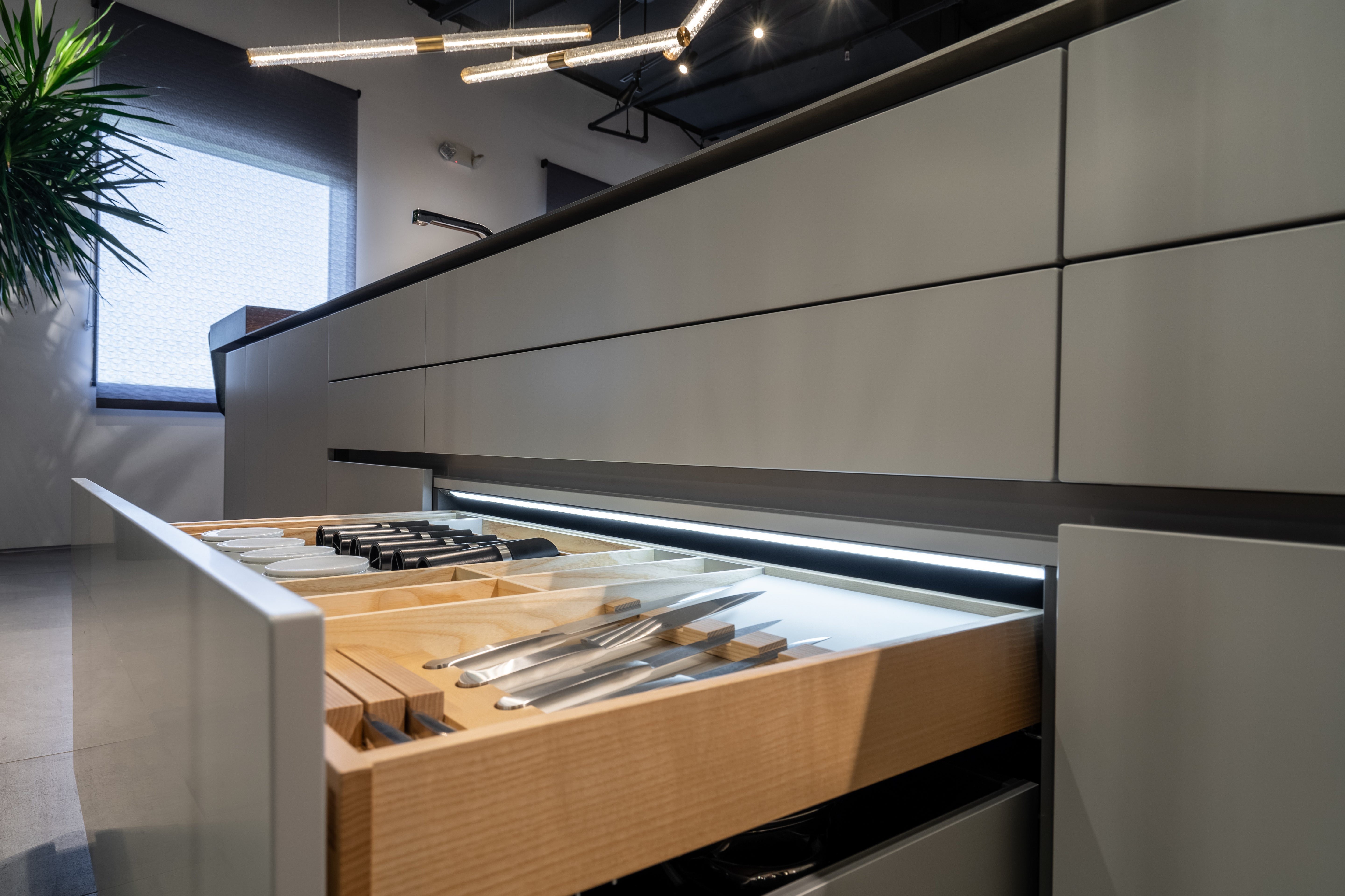eggersmann USA Black & Grey Work's Glass Modern Kitchen with Sub-Zero & Wolf Appliances