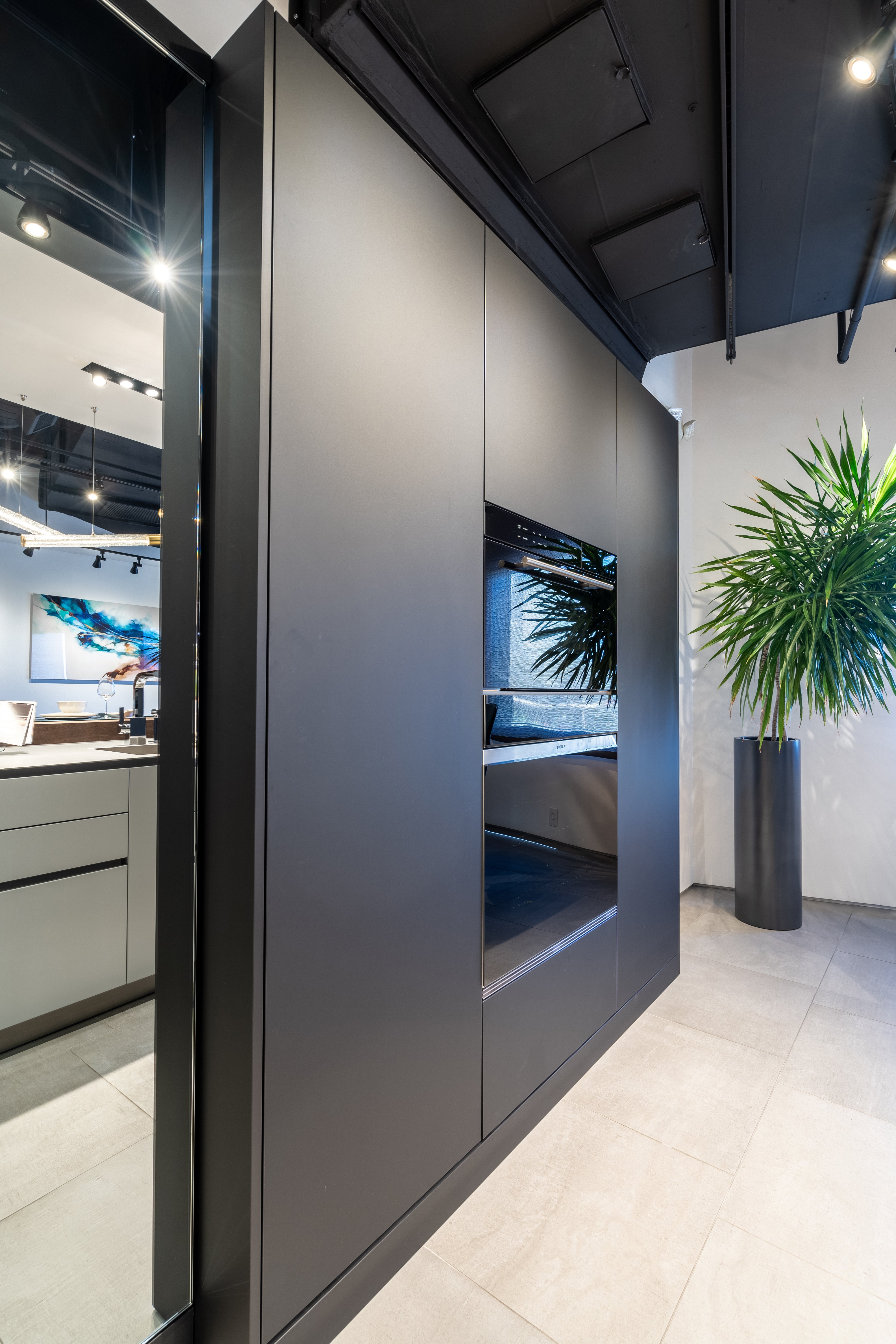 eggersmann USA Black & Grey Work's Glass Modern Kitchen with Sub-Zero & Wolf Appliances