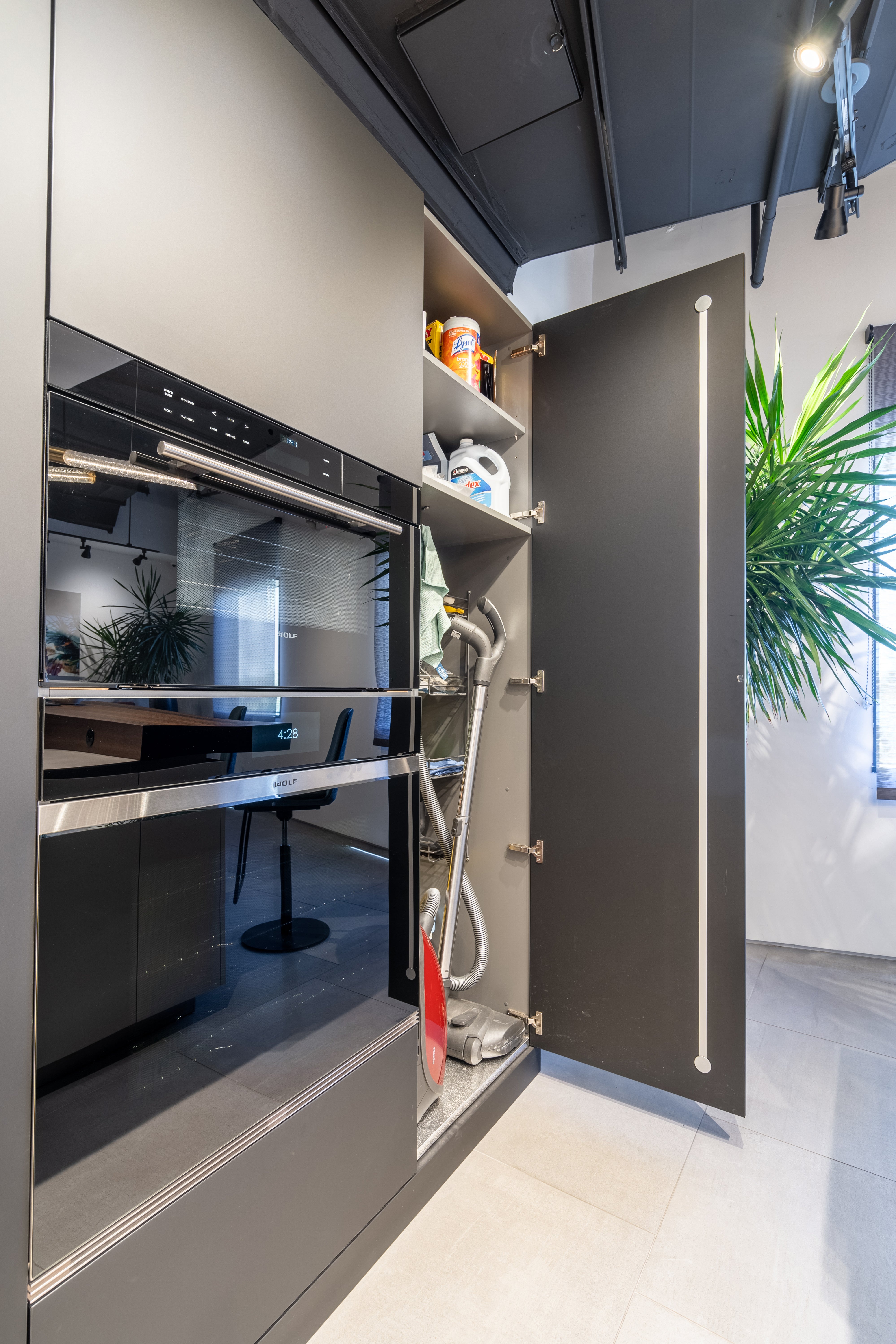 eggersmann USA Black & Grey Work's Glass Modern Kitchen with Sub-Zero & Wolf Appliances